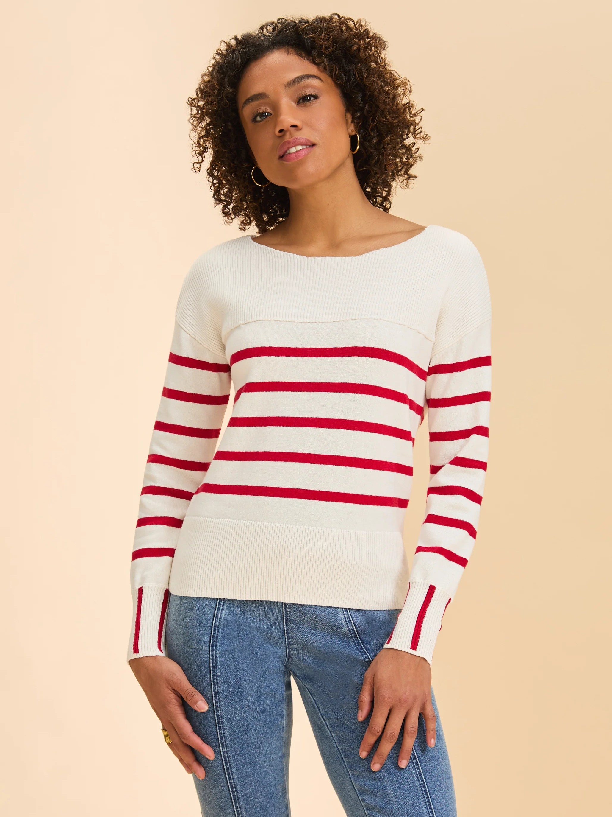 FDJ Piano Stripe Cotton Crew Neck Sweater