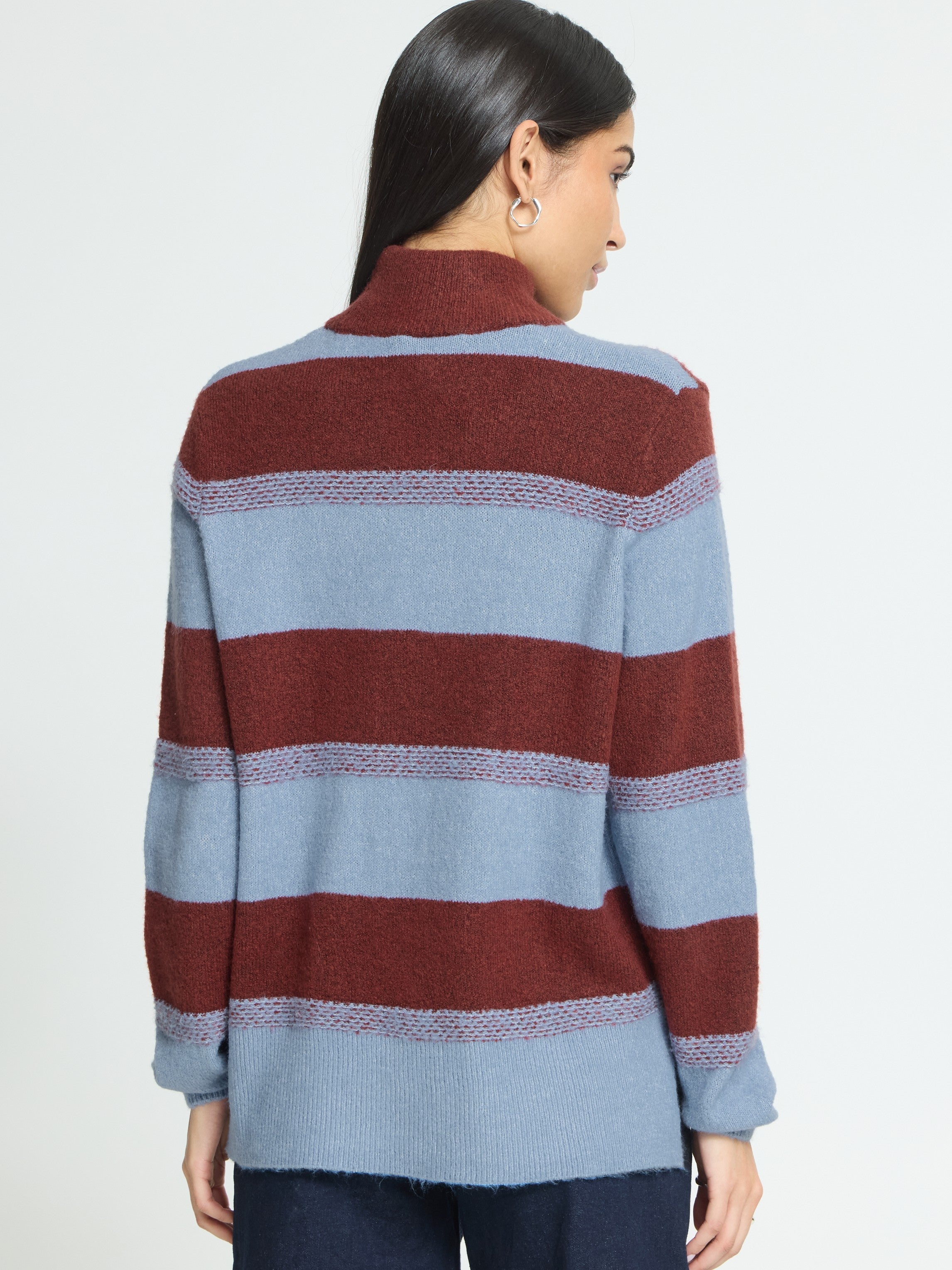 Ichi Edeen Striped Mock Neck Sweater