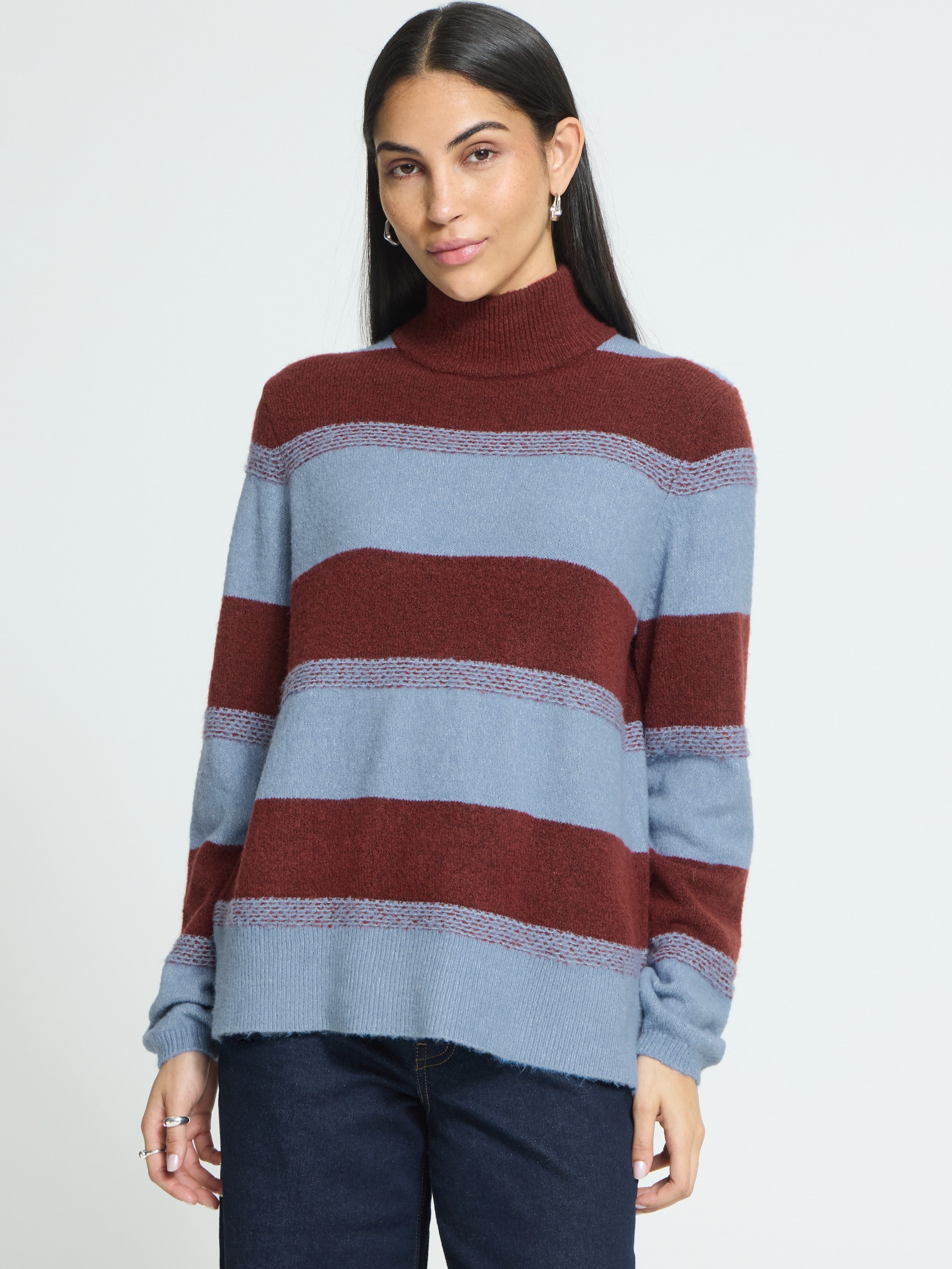 Ichi Edeen Striped Mock Neck Sweater