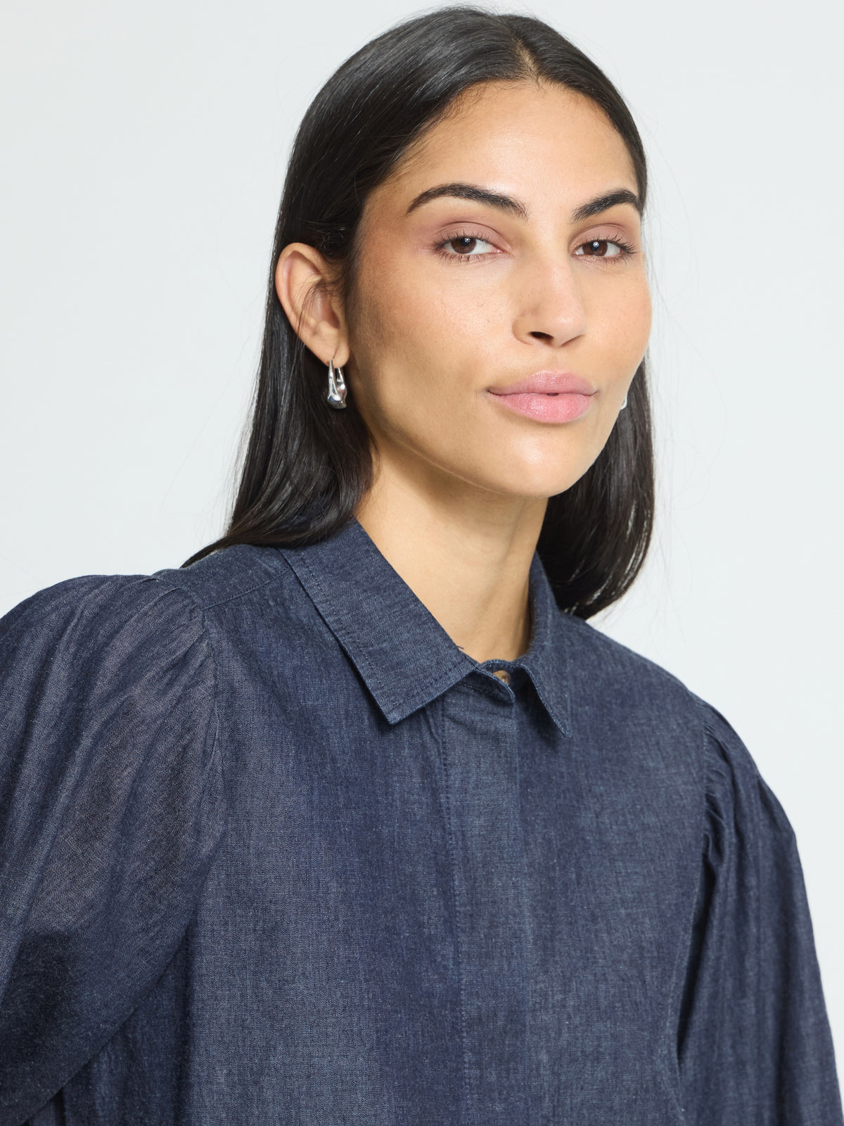 Ichi Borgie Puff Sleeve Denim Shirt
