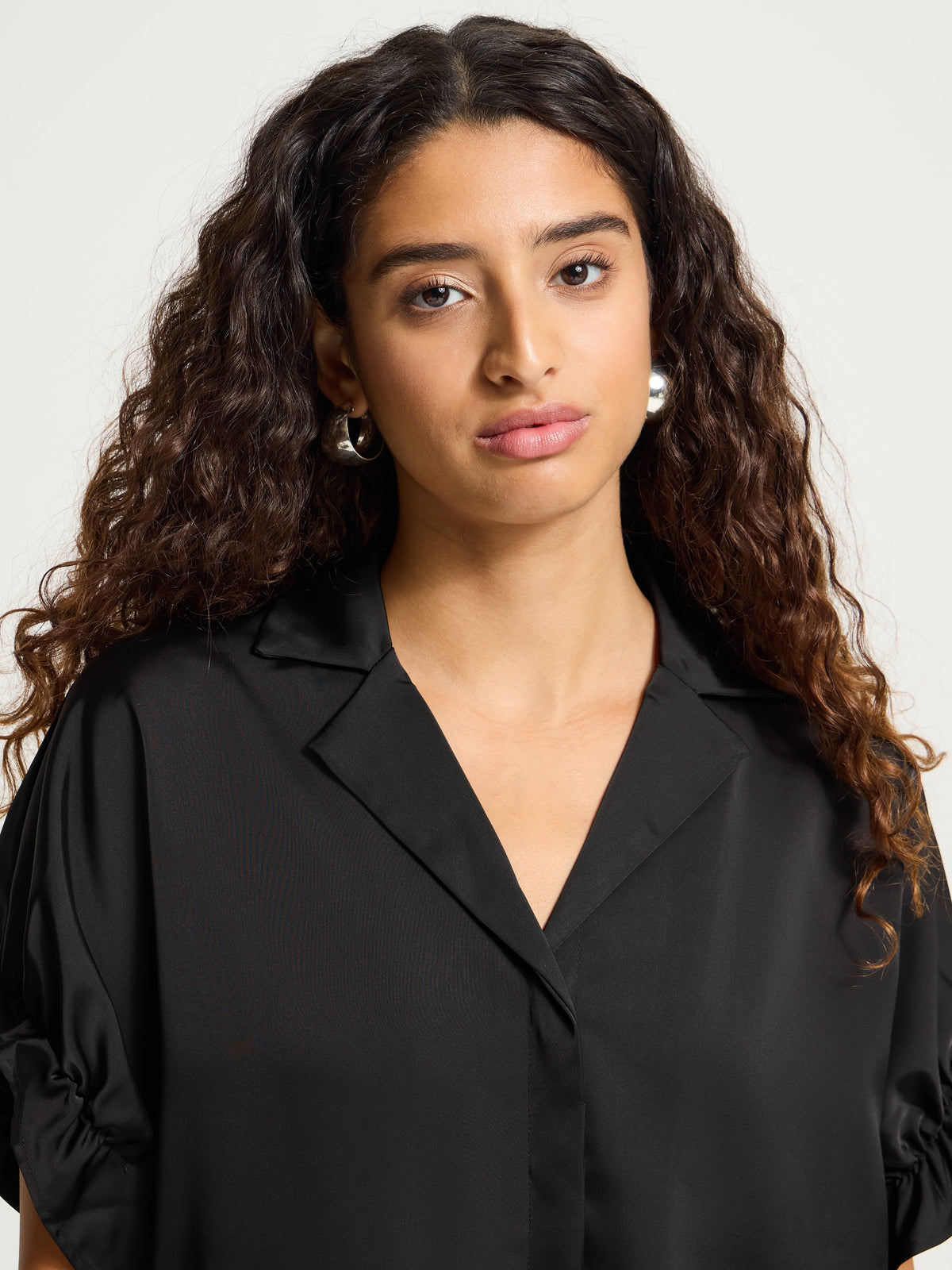 Ichi Letta Satin Back Gathered Shirt
