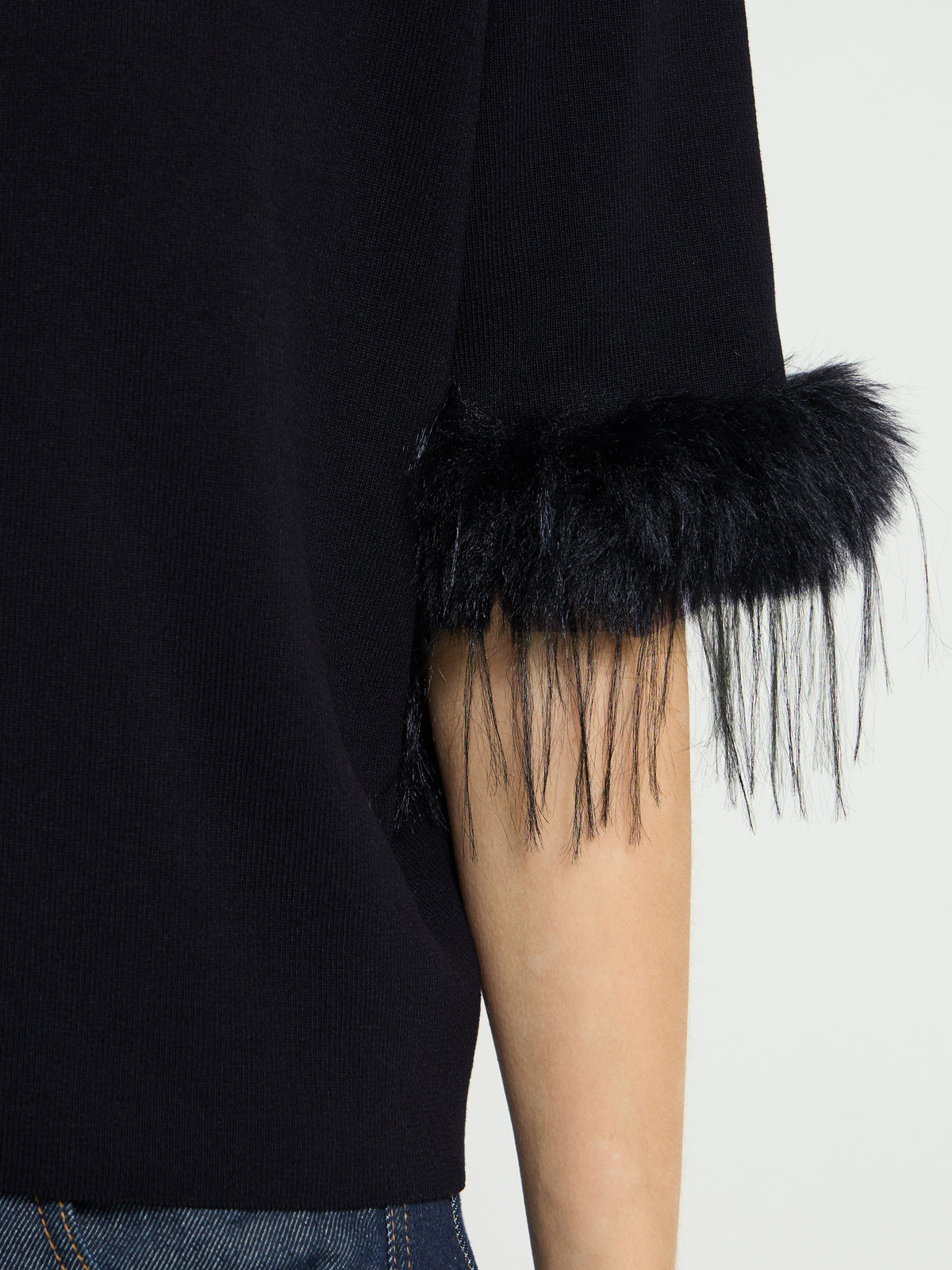 Ichi Dalise Fur & Fringe Short Sleeve Top