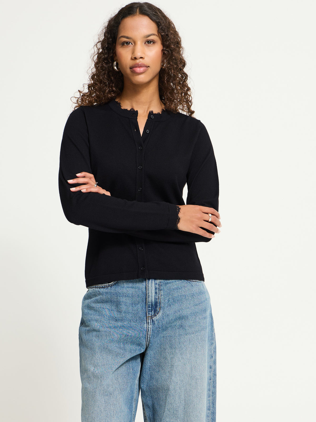 Ichi Luis Lace Trim Cardigan