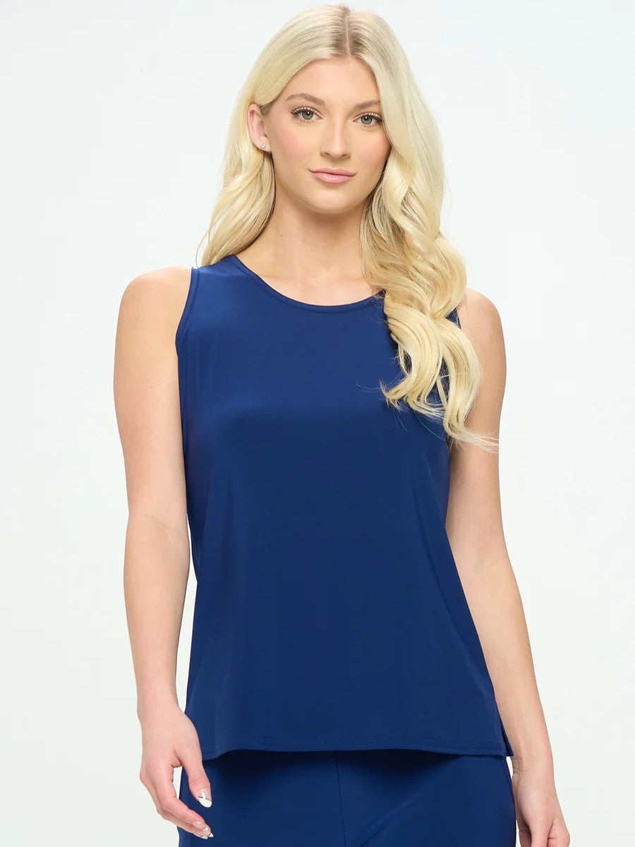 Elle ITY Sleeveless Top by Jostar in navy blue, sleeveless design shown on a model