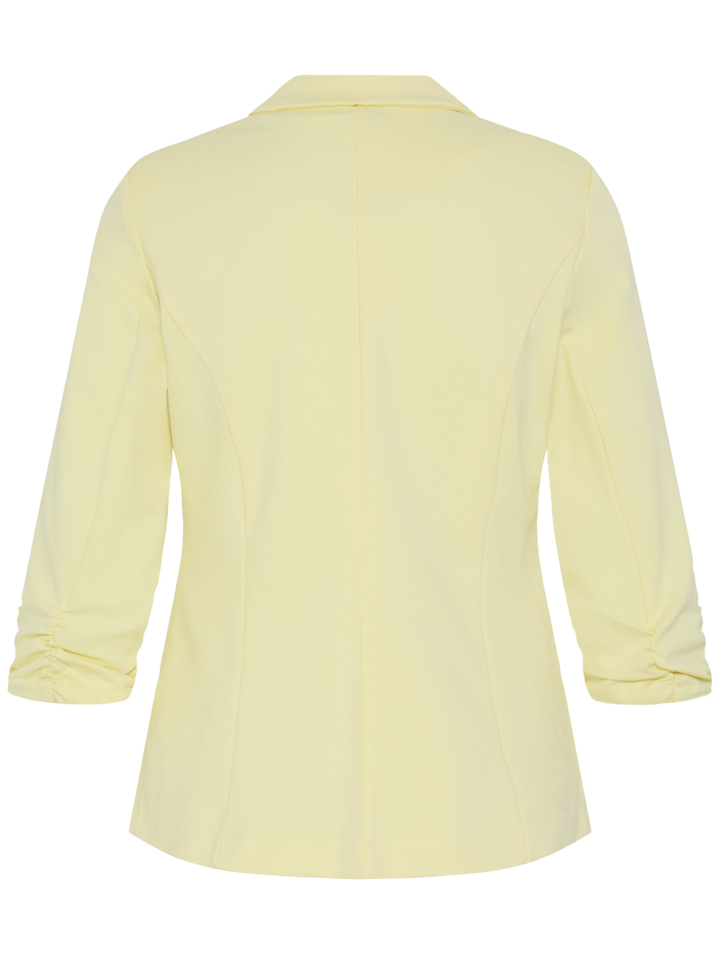 Fransa Gathered Sleeve Stretch Blazer in soft yellow with ruched sleeves and tailored seams by Fransa.