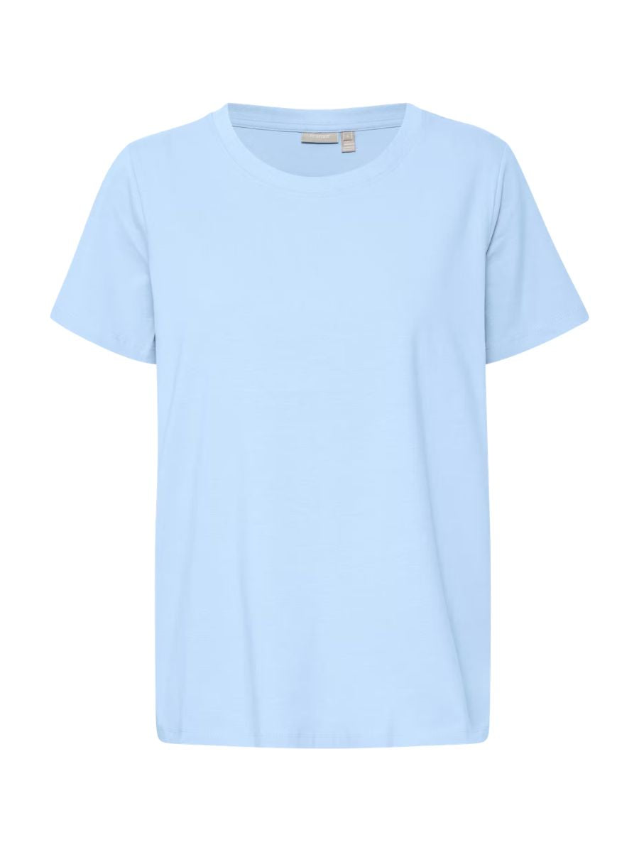 Light blue Fransa Shoulder Detail Short Sleeve Crew Neck T-Shirt with a simple classic design by Fransa.