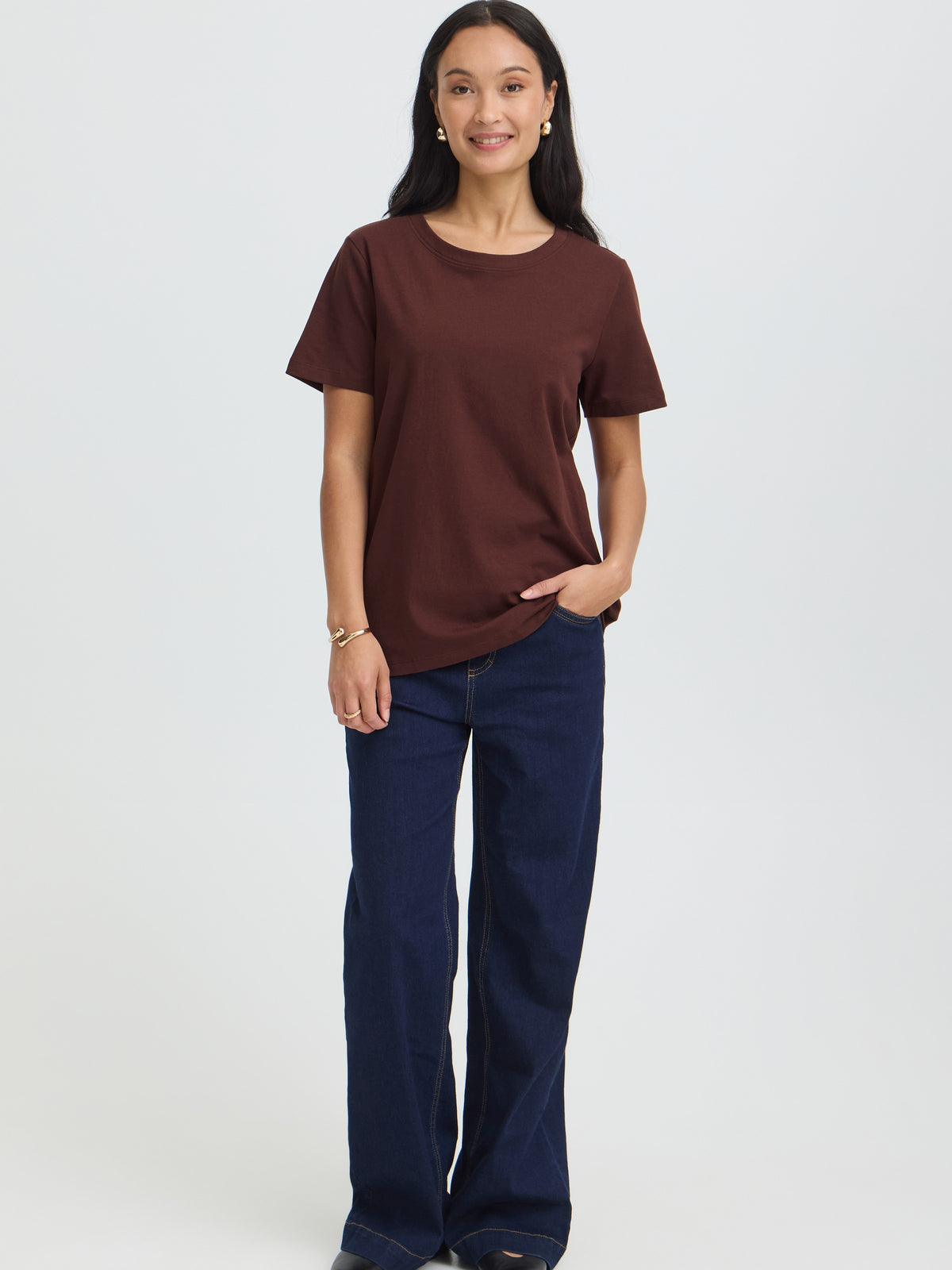 Fransa Shoulder Detail Short Sleeve Crew Neck T-Shirt