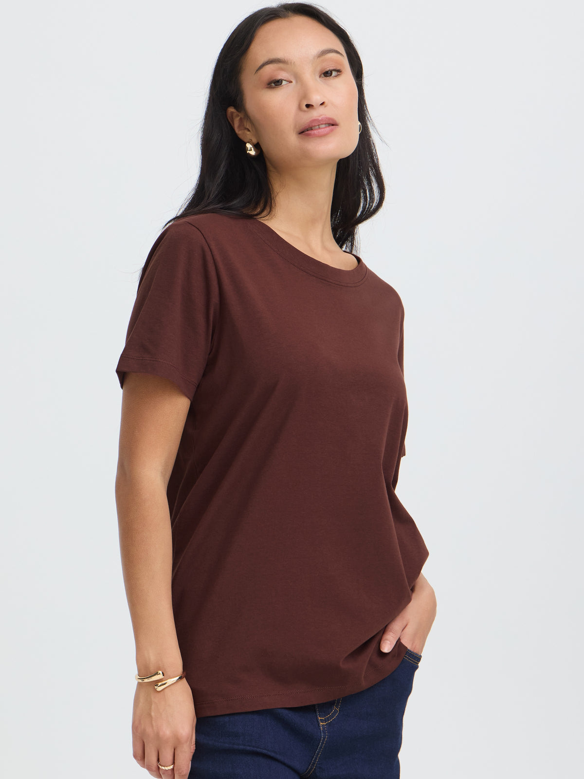 Fransa Shoulder Detail Short Sleeve Crew Neck T-Shirt