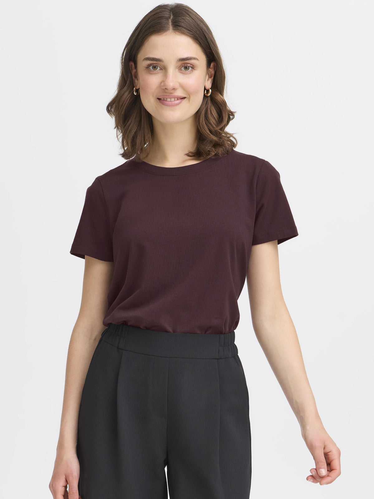 Fransa Shoulder Detail Short Sleeve Crew Neck T-Shirt