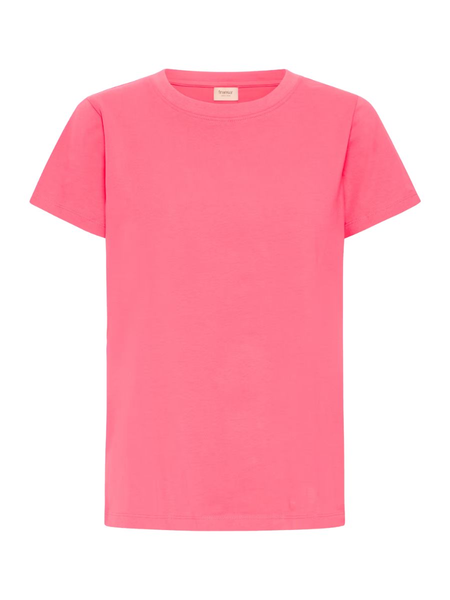 Fransa Shoulder Detail Short Sleeve Crew Neck T-Shirt in bright pink, classic fit from Fransa tops collection