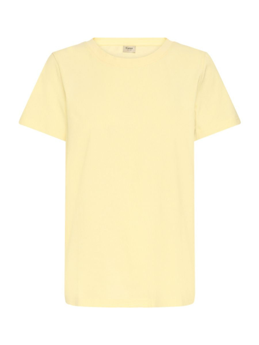 Fransa Shoulder Detail Short Sleeve Crew Neck T-Shirt in soft yellow, casual cotton top by Fransa.
