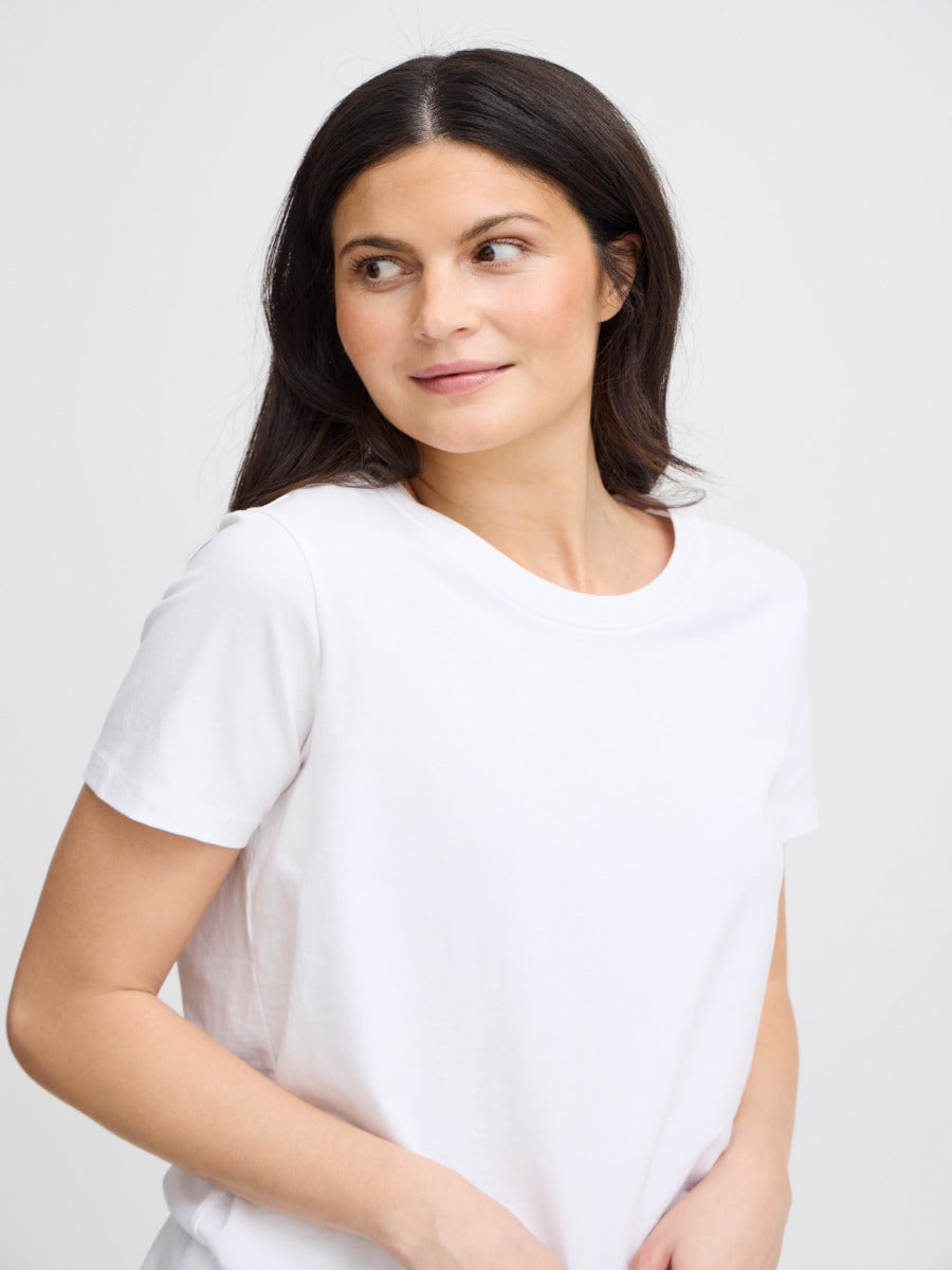 Fransa Shoulder Detail Short Sleeve Crew Neck T-Shirt in white, classic fit top from Fransa collection.