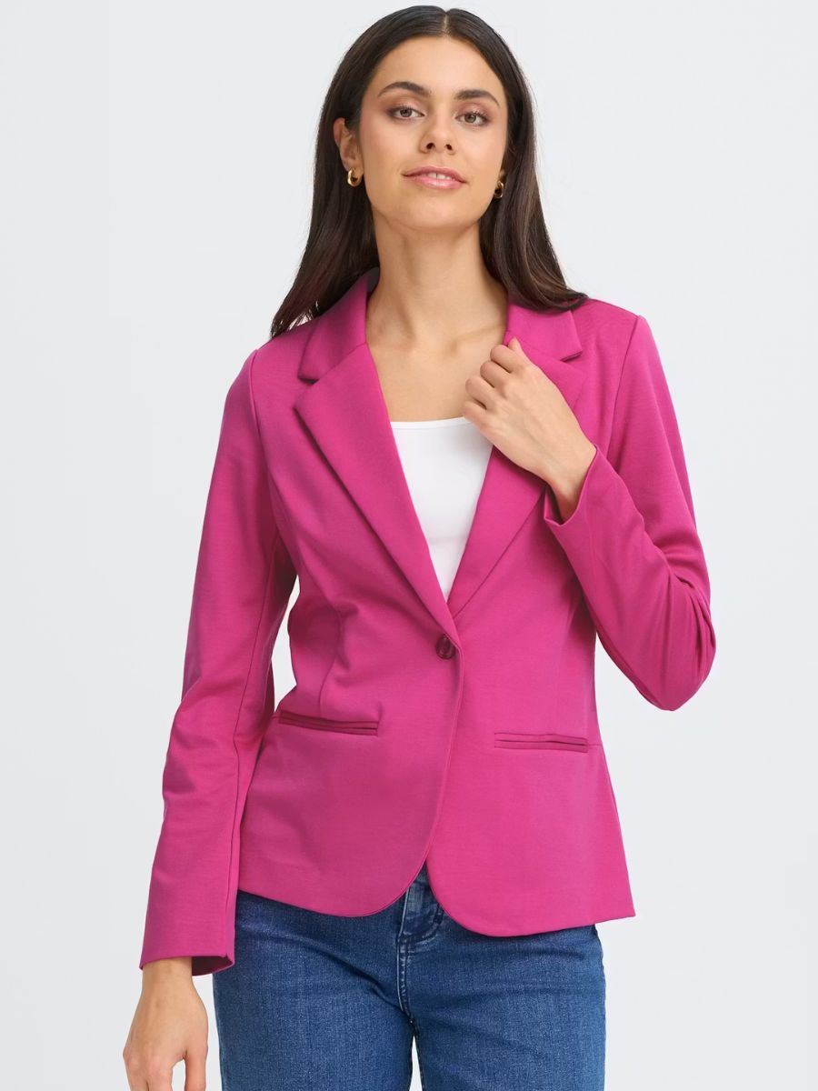 Fransa Jenns 1-Button Blazer in berry pink, tailored jacket with notch lapels and front pockets by Fransa