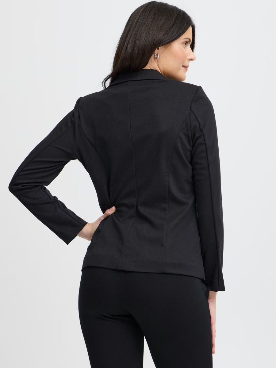 Back view of Fransa Jenns 1-Button Blazer in black, tailored fit, highlighting seam details by Fransa outerwear.