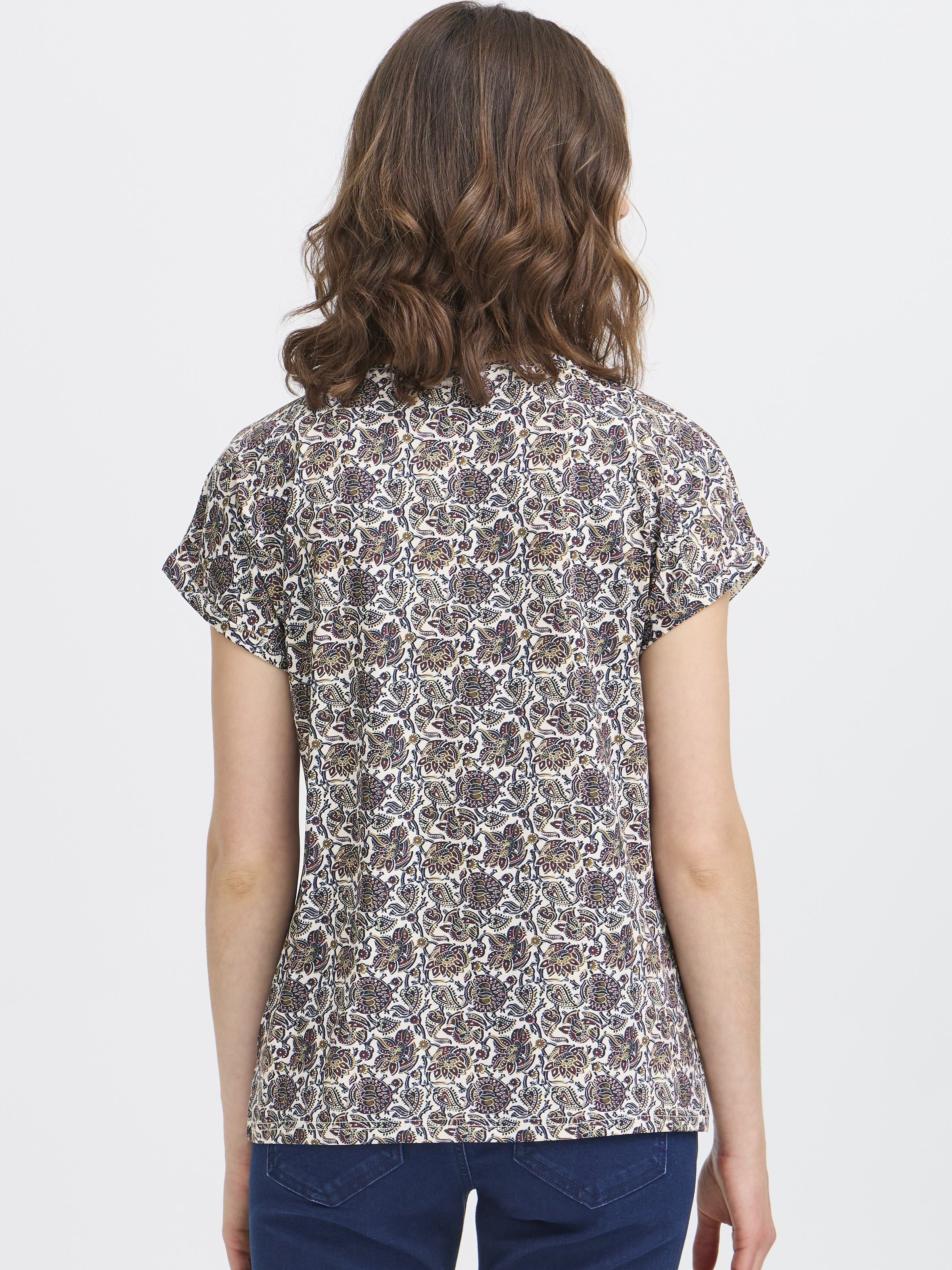 Fransa Seen Short Sleeve Crew Neck Top in floral print shown from the back with short sleeves and relaxed fit