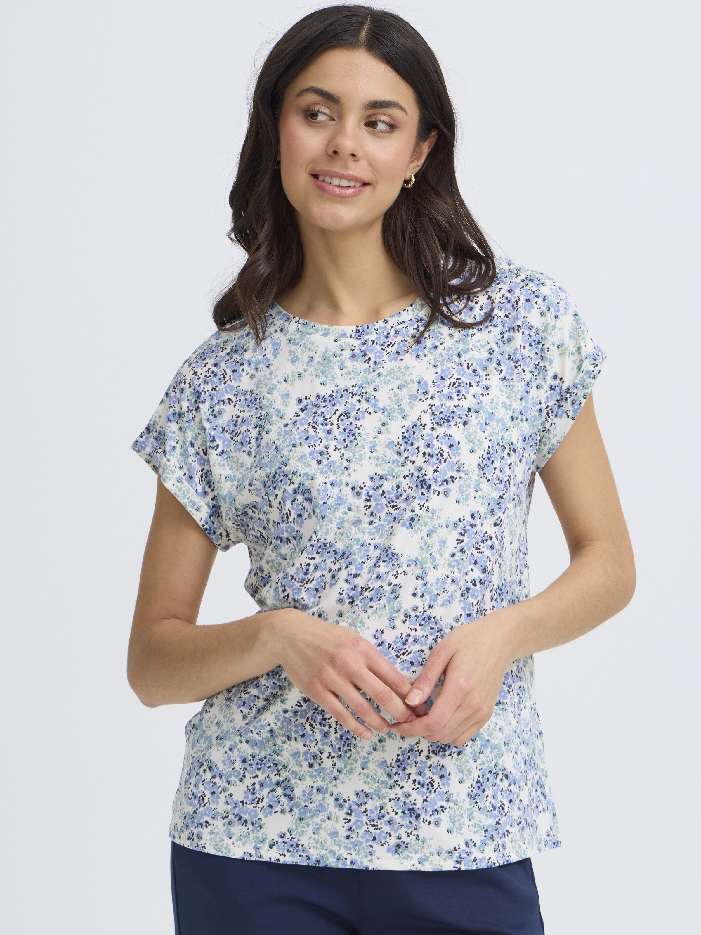 Fransa Seen  Crew Neck Short Sleeve Top