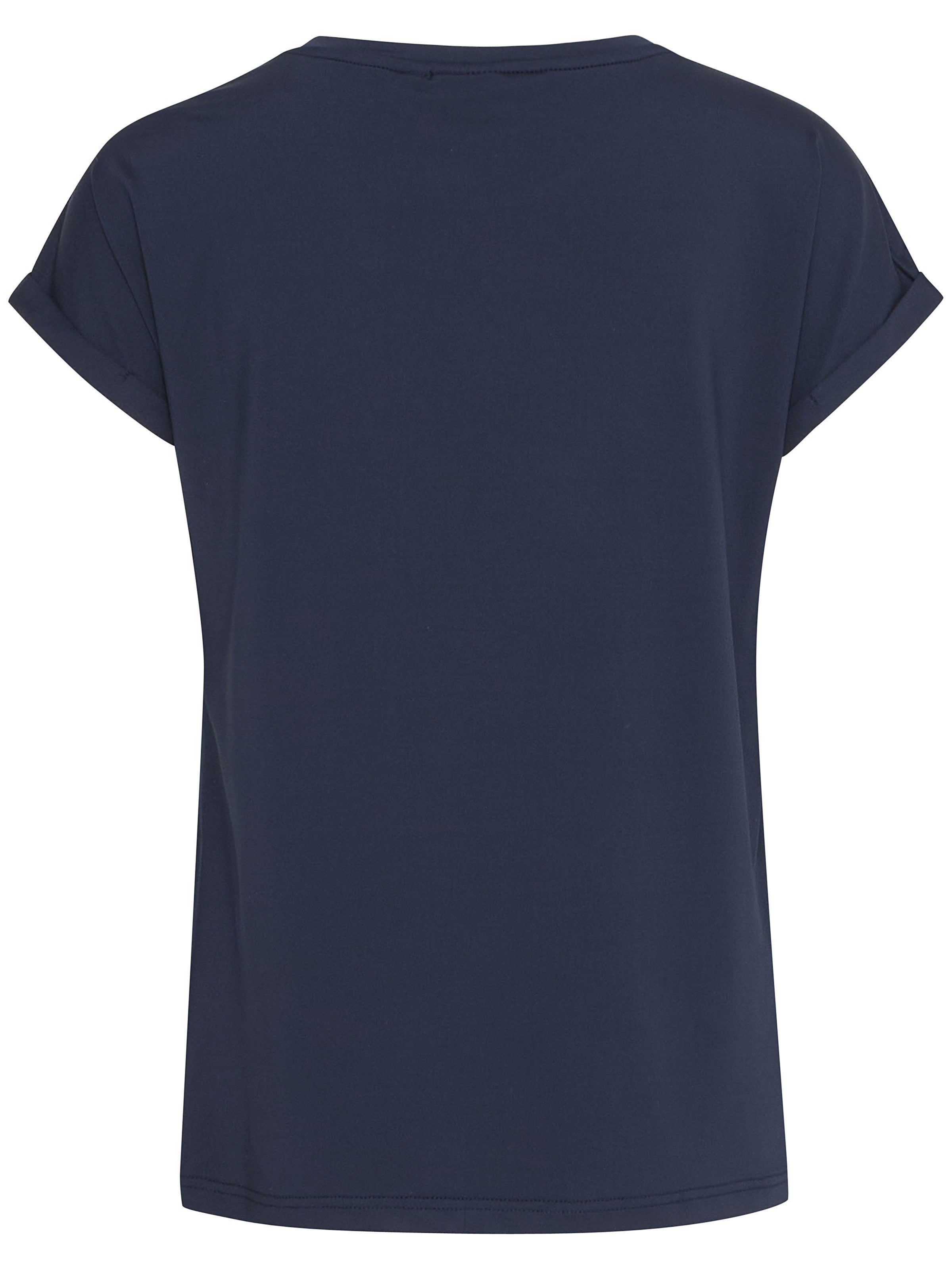 Fransa Seen Short Sleeve Crew Neck Top in navy blue, simple design, short sleeves, casual cotton top from Fransa