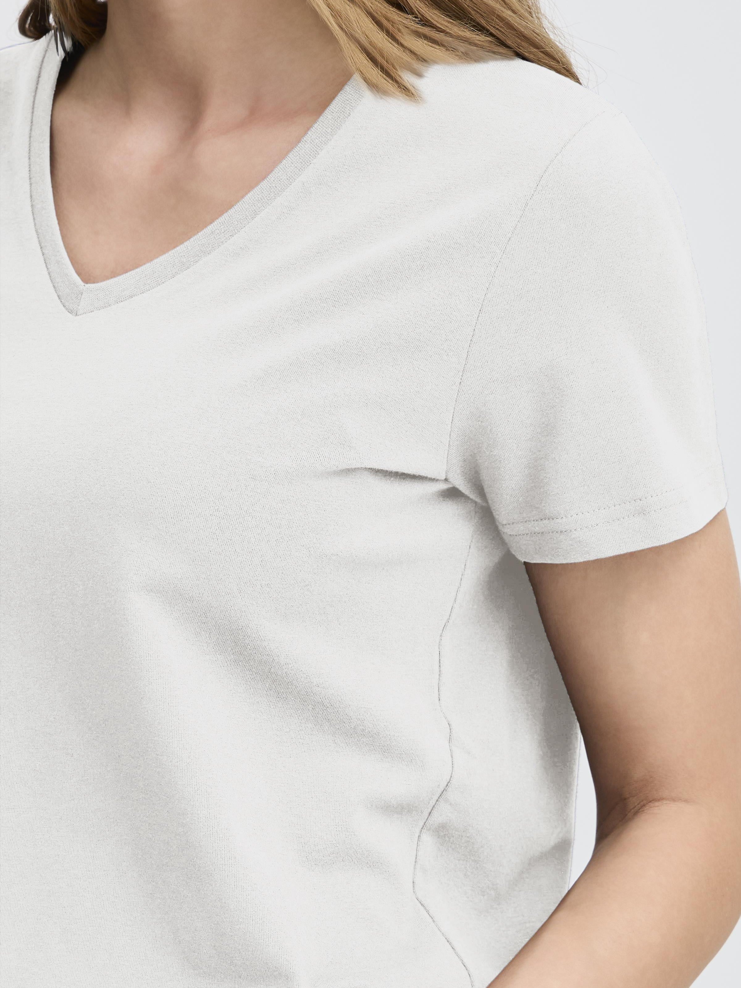 Fransa Shoulder Detail Short Sleeve V-Neck T-Shirt in white, featuring soft fabric and refined shoulder design.