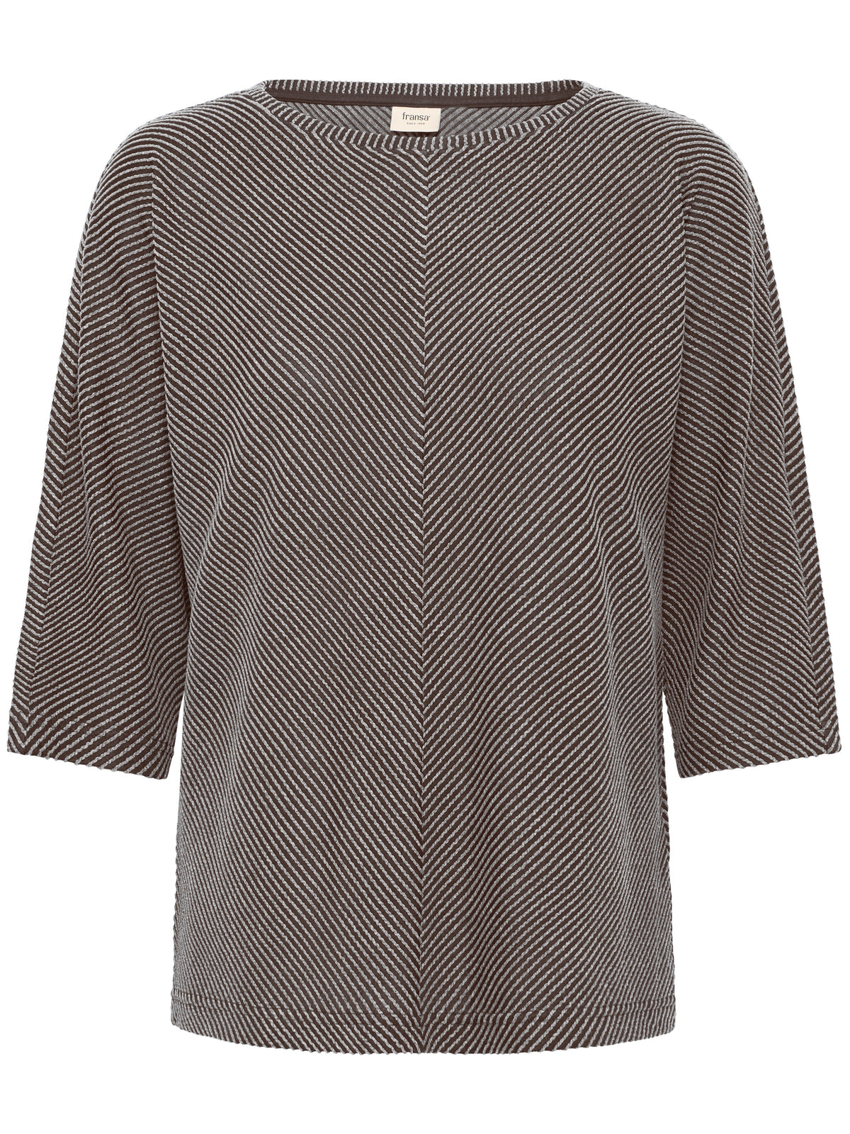 Fransa Dasha Textured Stripe 3/4 Sleeve Crew Neck Top by Fransa