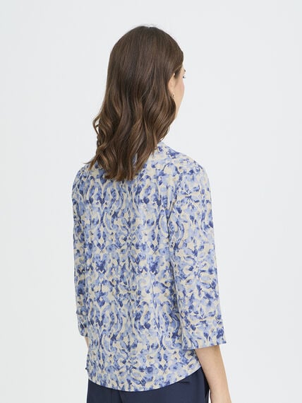 Fransa Seen Three-Quarter Sleeve Cuff Top in blue patterned fabric, styled by Fransa, suitable as a stylish top.