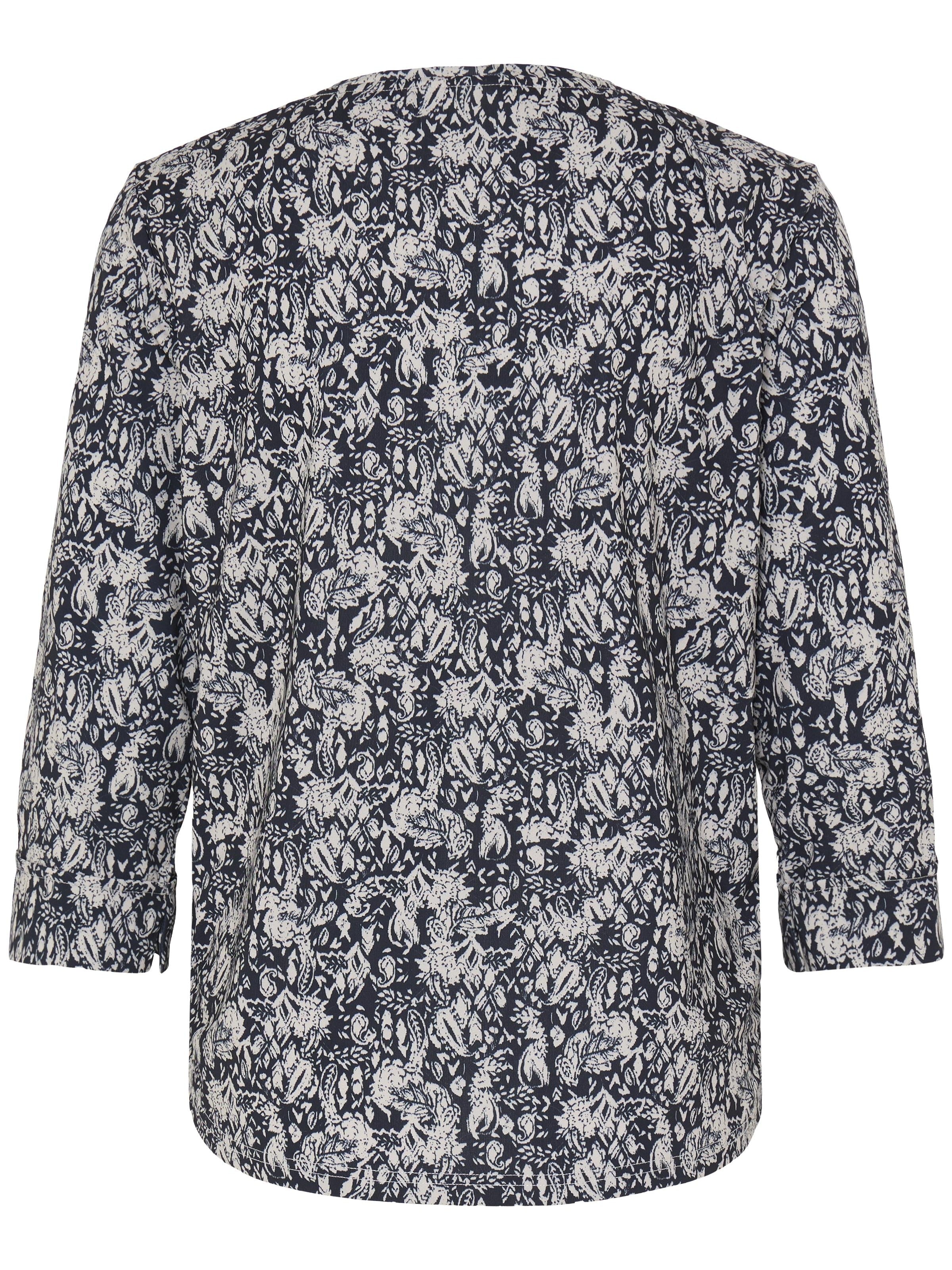 Fransa Seen Three-Quarter Sleeve Cuff Top in navy with white floral print, a stylish and comfortable top by Fransa.