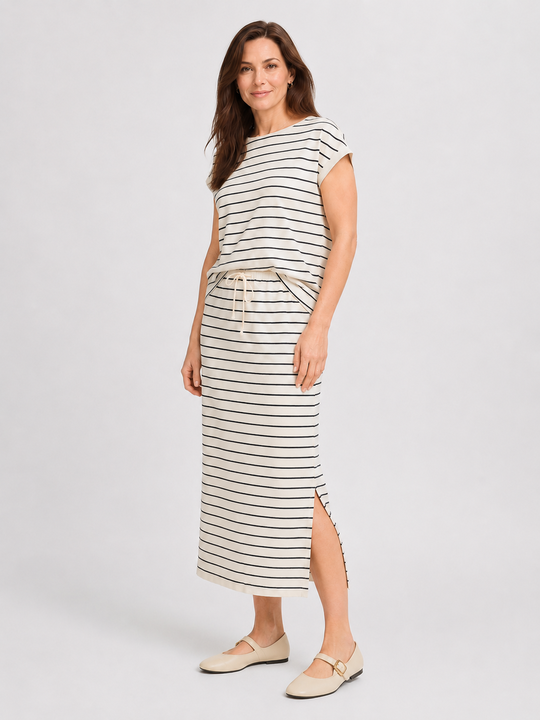 Fransa Fauna Cotton Striped Midi Skirt
