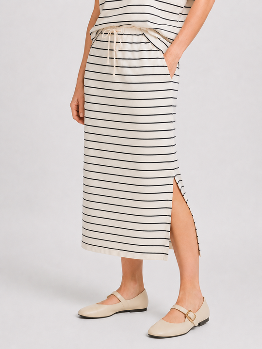 Fransa Fauna Cotton Striped Midi Skirt