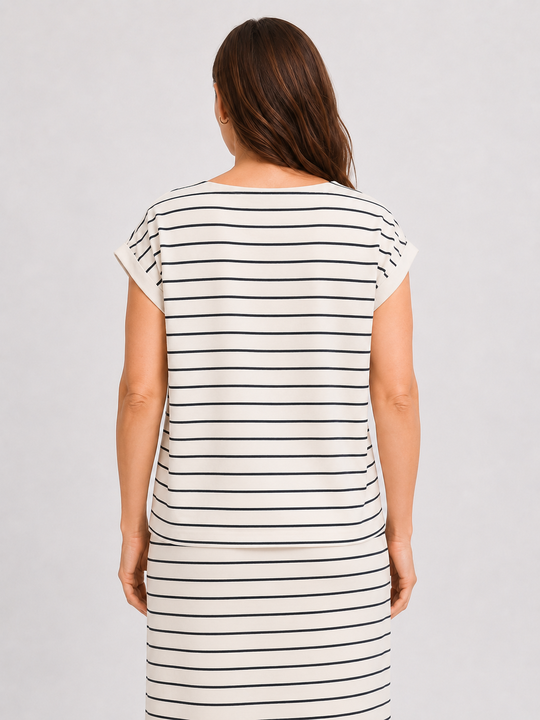 Fransa Fauna Cotton Striped Short Sleeve Top