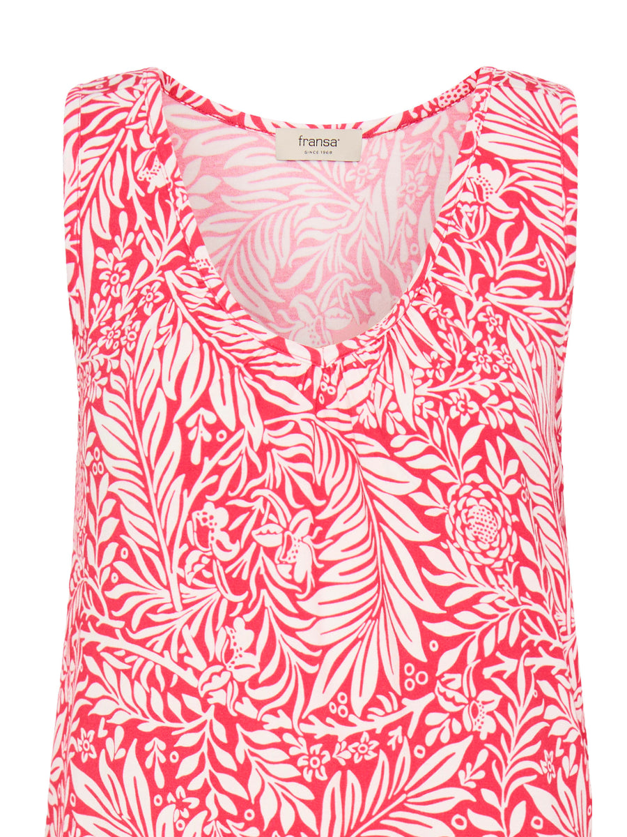 Fransa Army Printed Sleeveless V-Neck Top in pink and white floral pattern, designed by Fransa.
