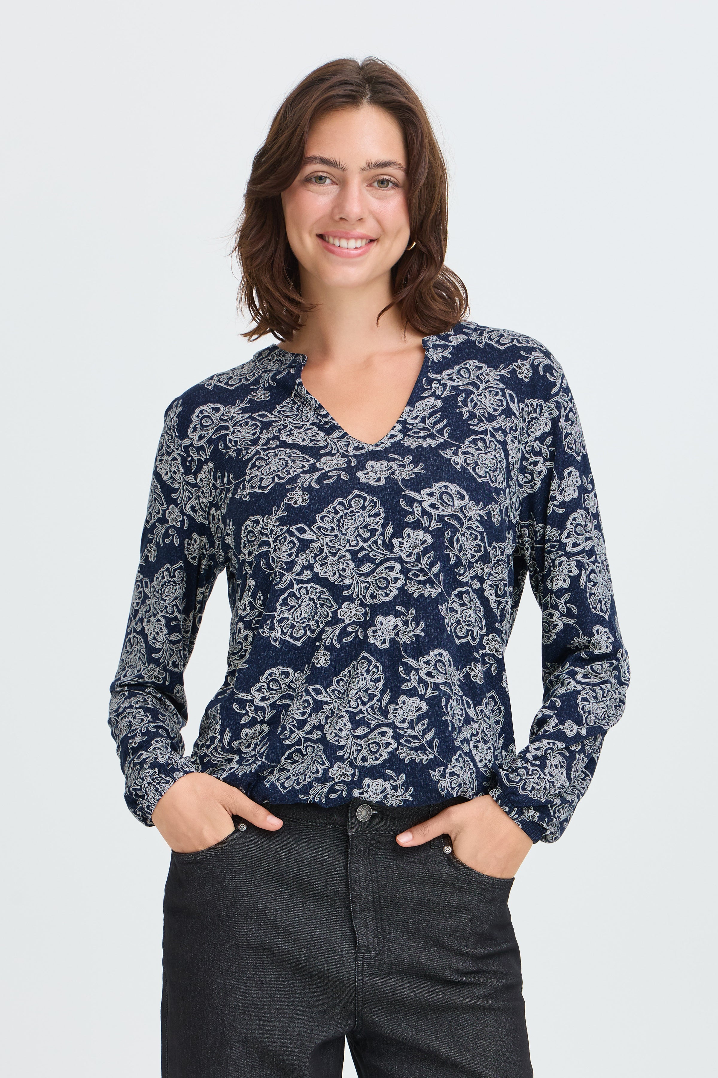 Fransa Amy V-Neck Elastic Waist Top