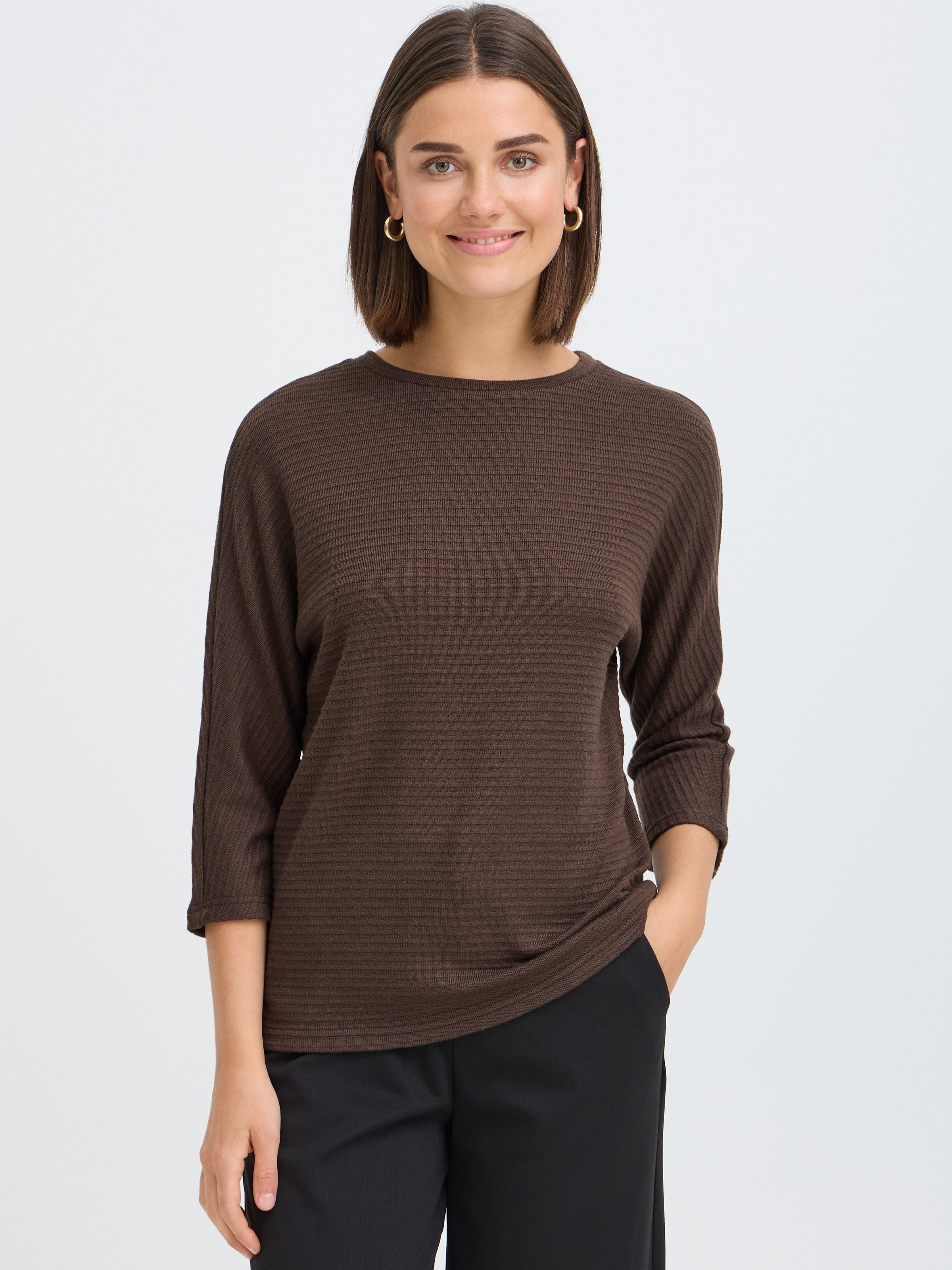 Fransa Jalira Otto 3/4 Sleeve Crew Neck Top