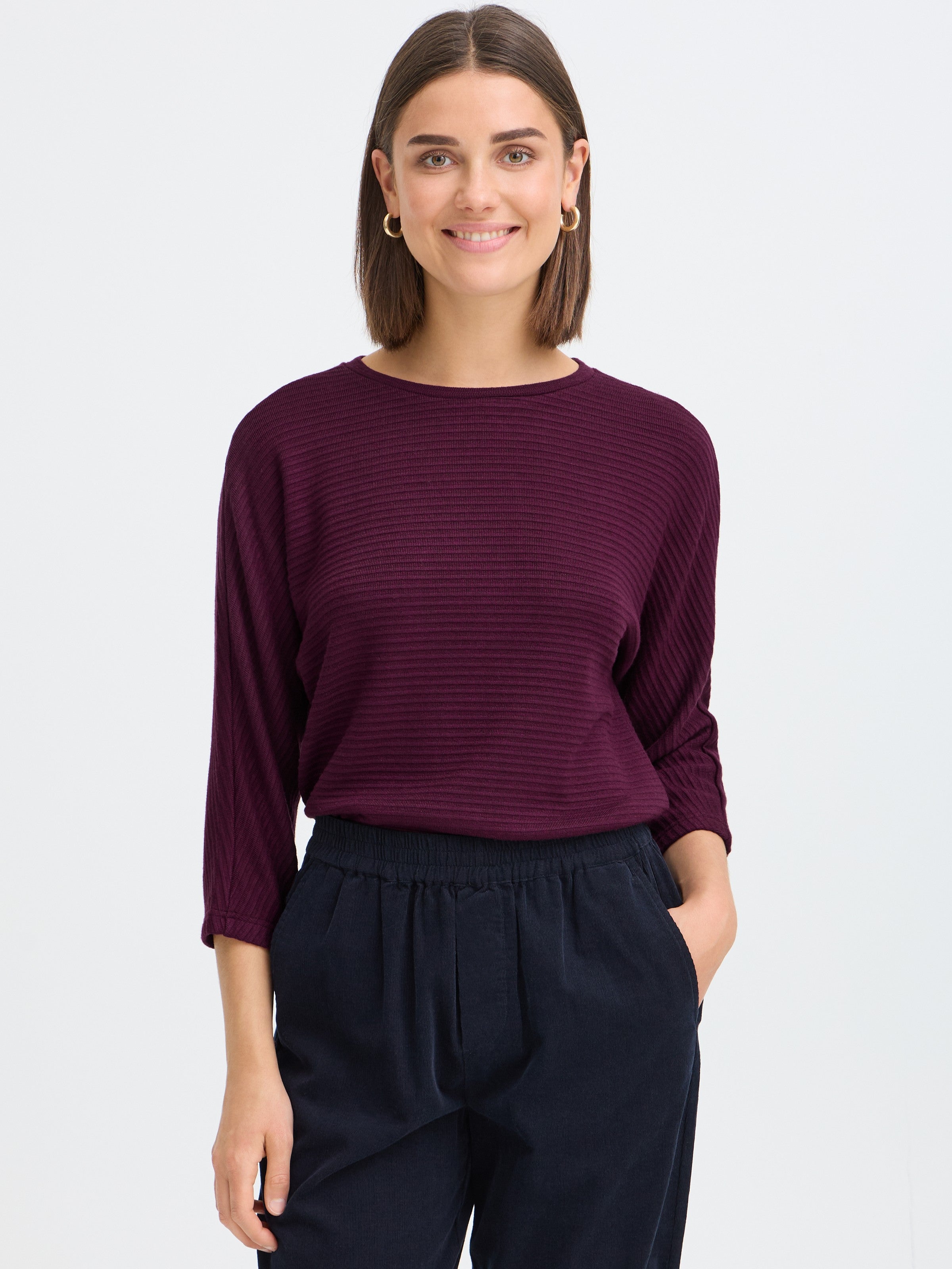 Fransa Jalira Otto 3/4 Sleeve Crew Neck Top