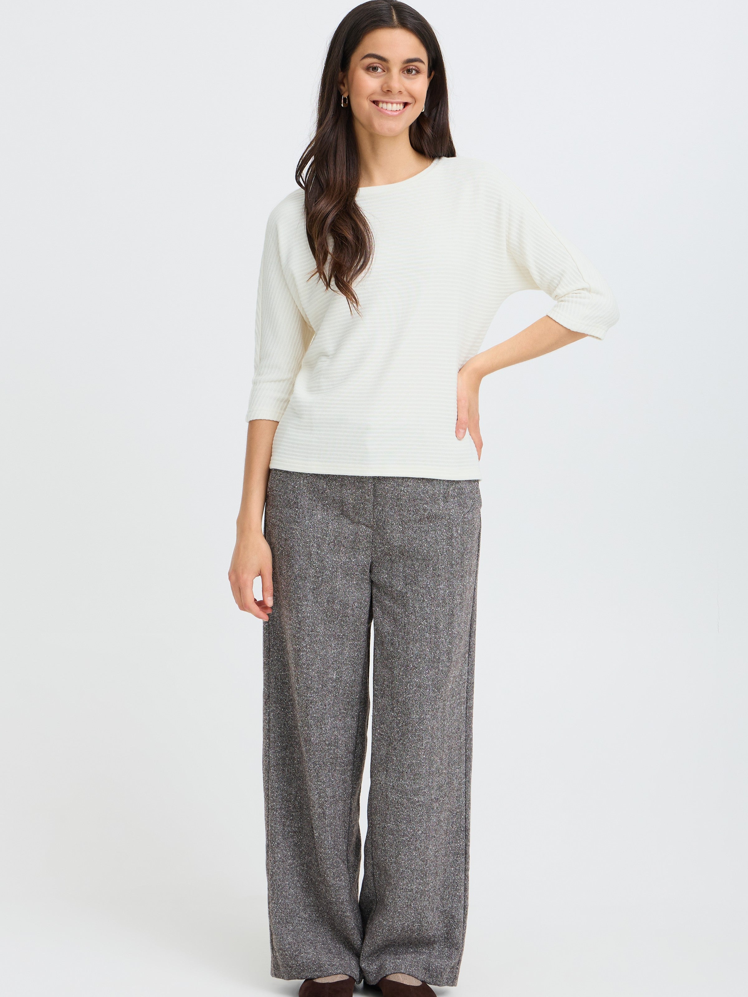 Fransa Jalira Otto 3/4 Sleeve Crew Neck Top