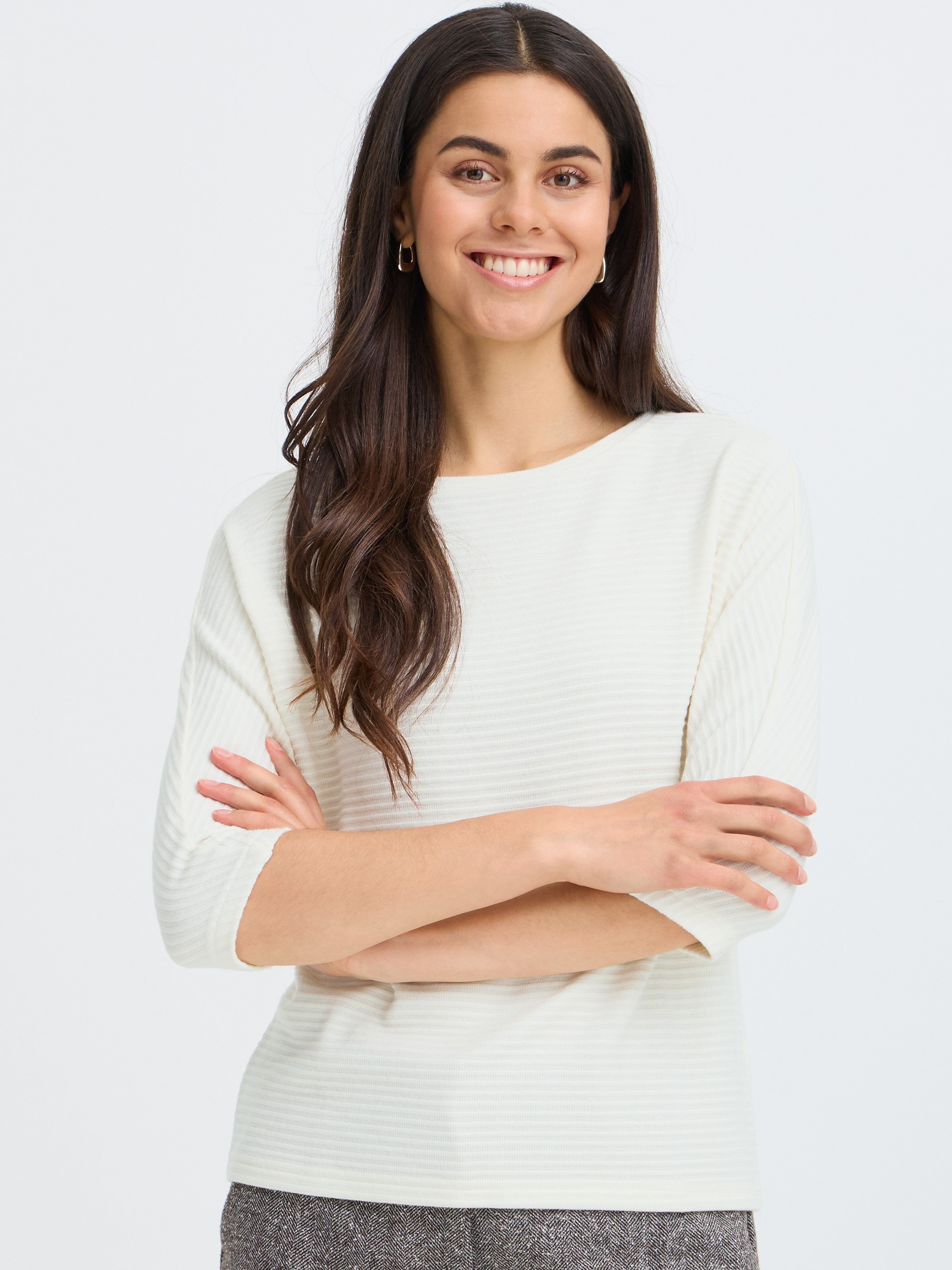 Fransa Jalira Otto 3/4 Sleeve Crew Neck Top