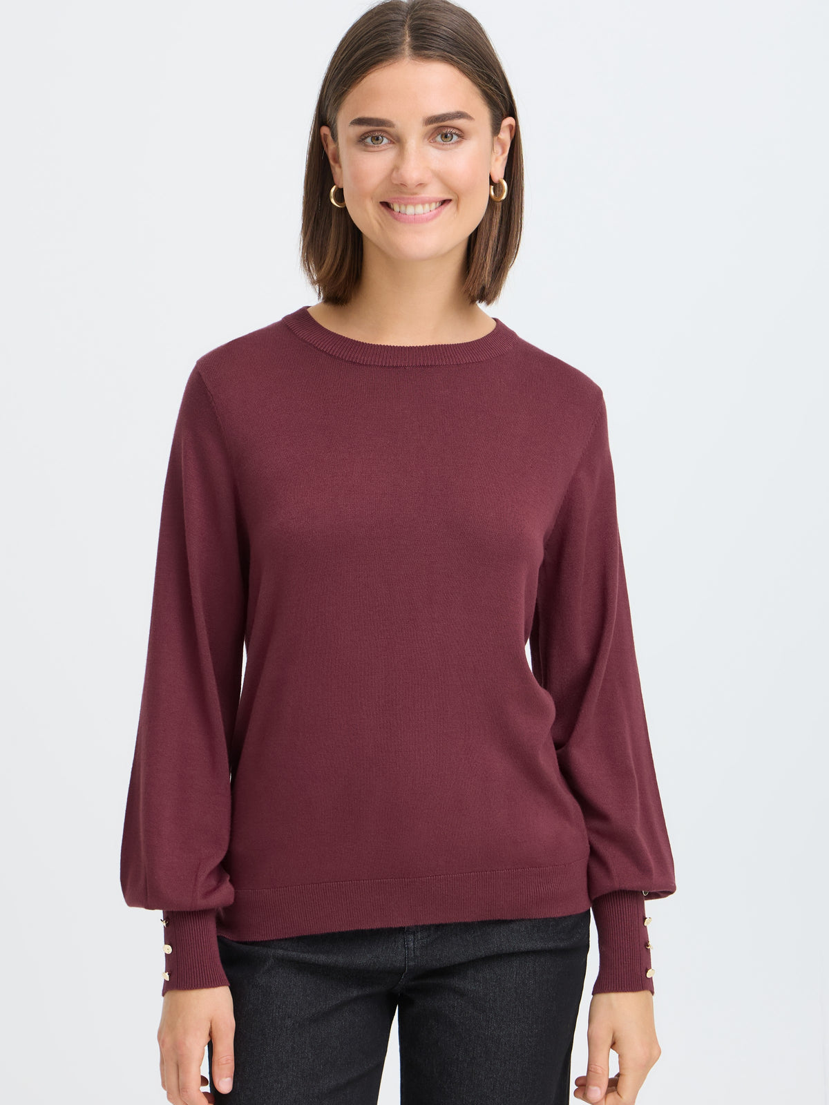 Fransa Mary Button Detail Crew Neck Sweater