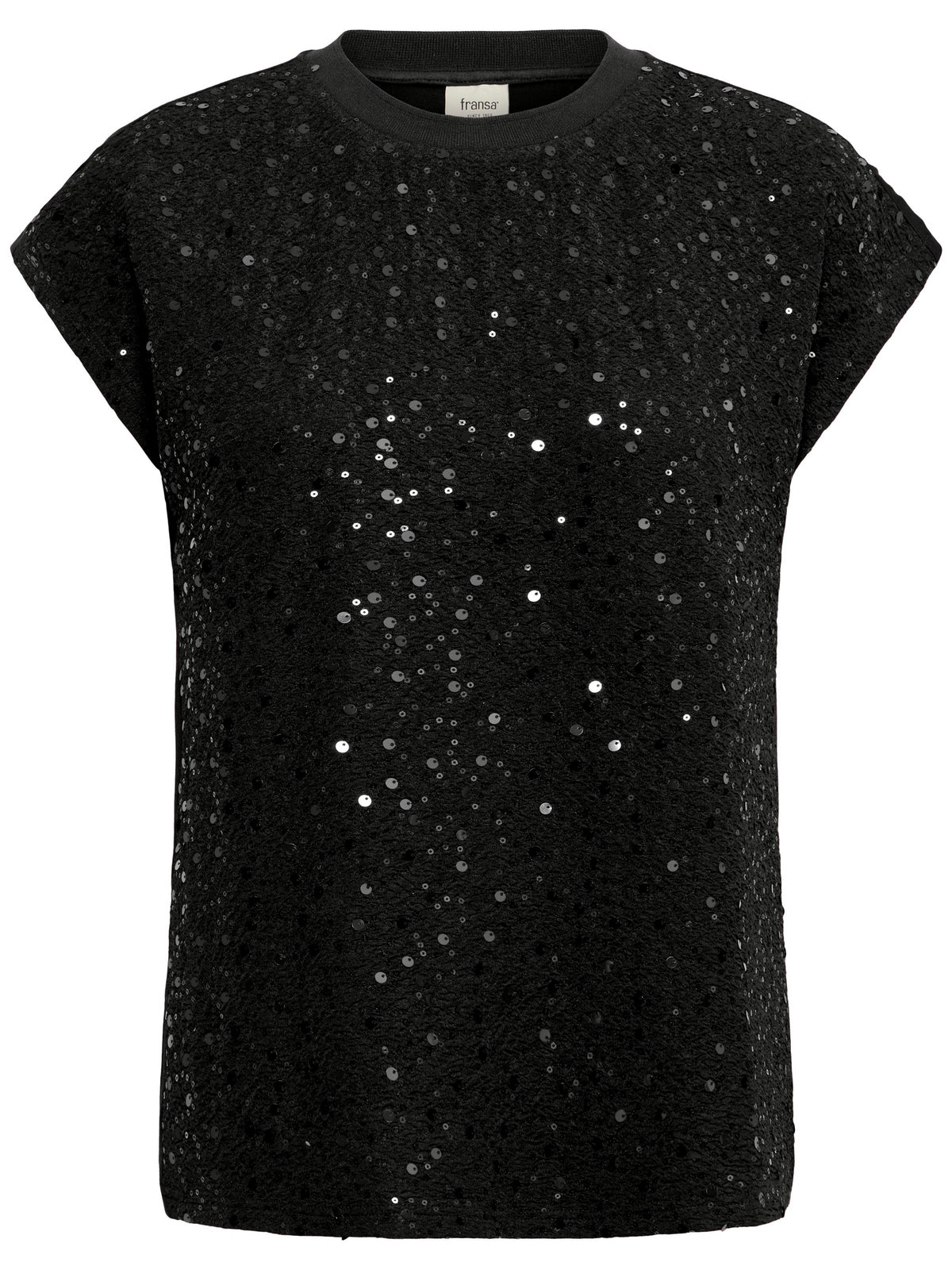 Fransa Zolana Sequin Mix Short Sleeve Top black sequin top