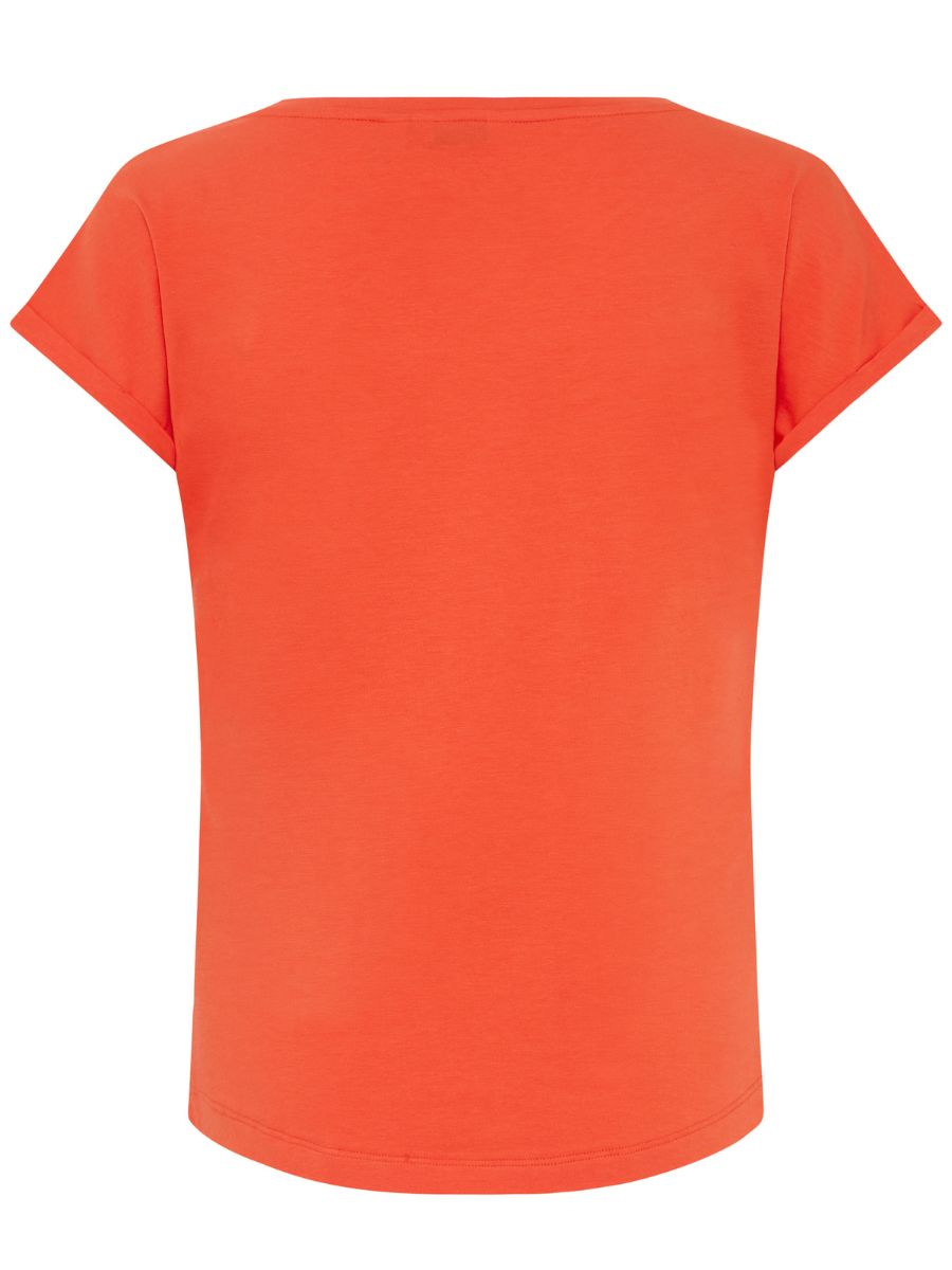 Bright orange short sleeve top shown from the back, B. Young Pamila Basic T-Shirt by B. Young