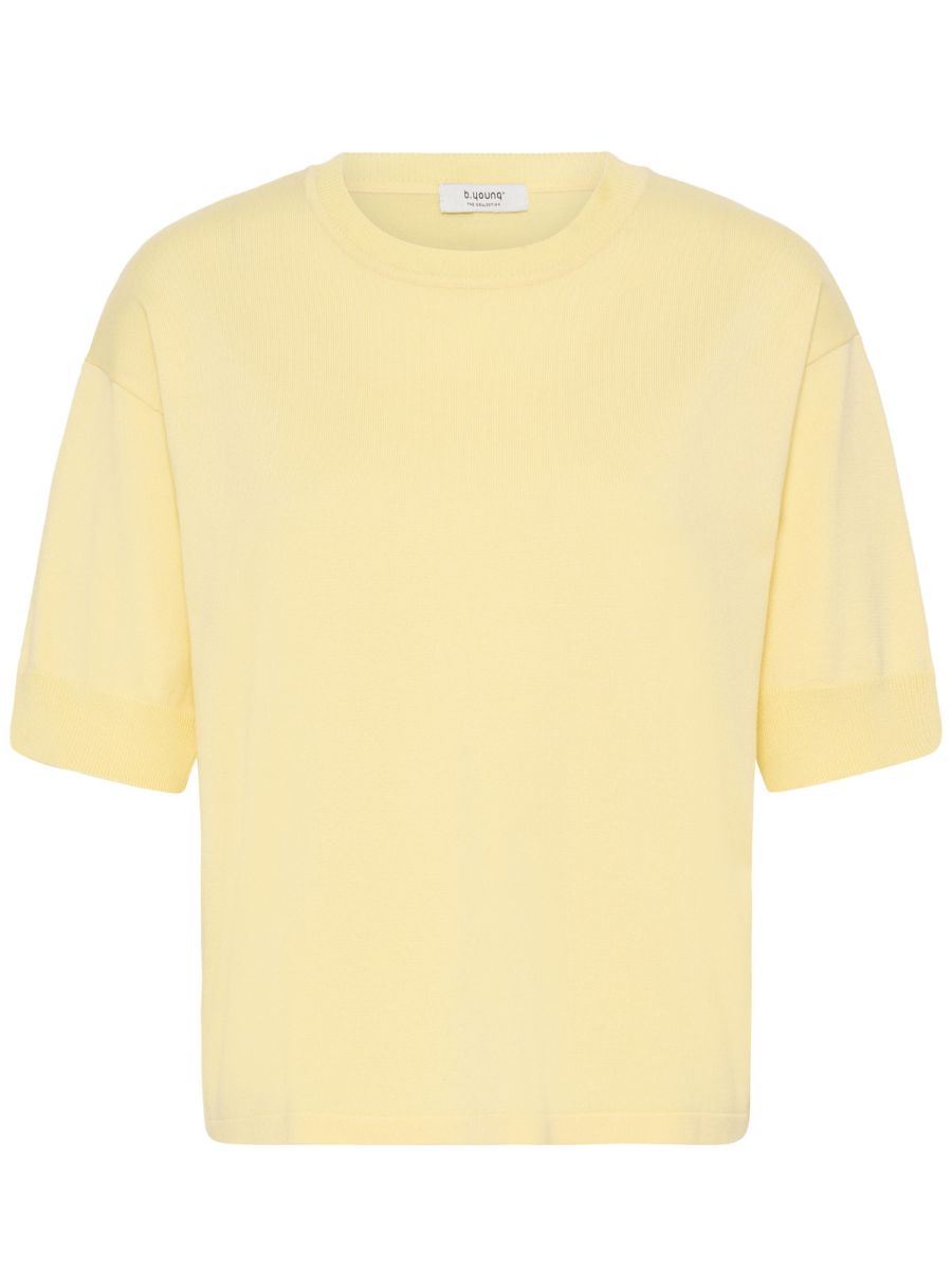 B. Young Morla Short Sleeve Crew Top in soft yellow, casual short-sleeve top by B. Young, perfect for everyday wear.