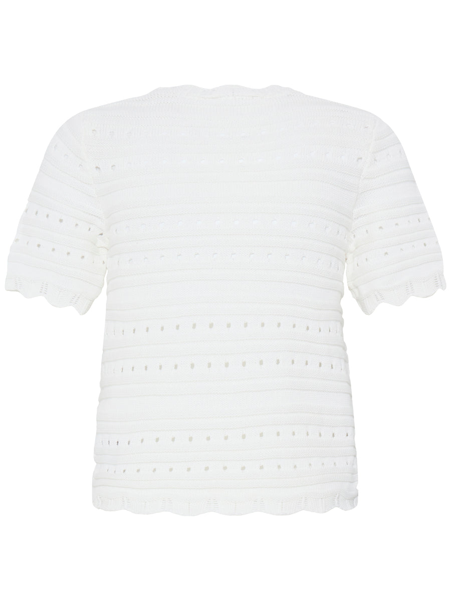 B. Young Naski Pearl Cardigan in off-white with short sleeves and textured horizontal patterns by B. Young.
