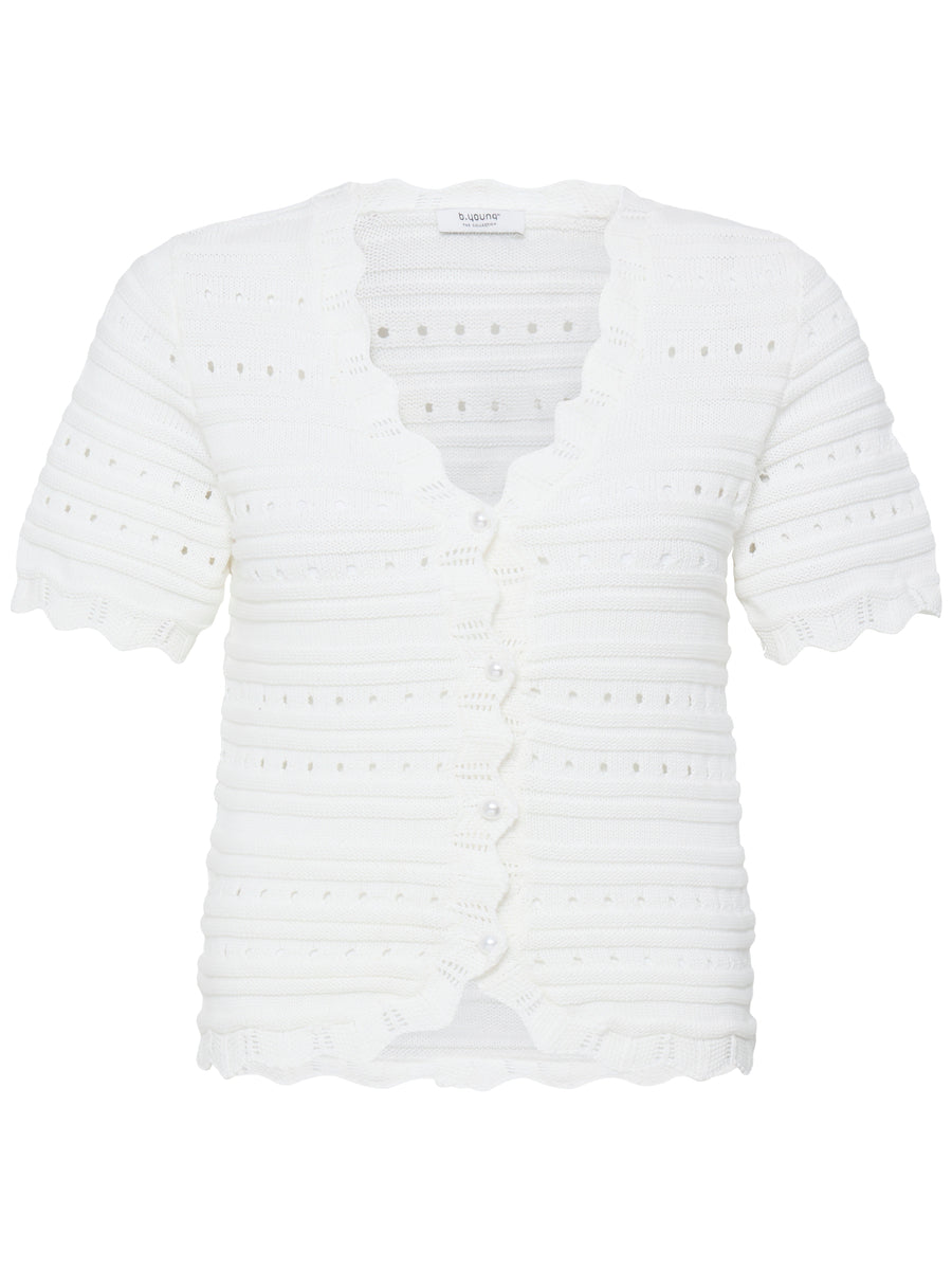 B. Young Naski Pearl Cardigan in off-white with pearl buttons and textured knit detail by B. Young