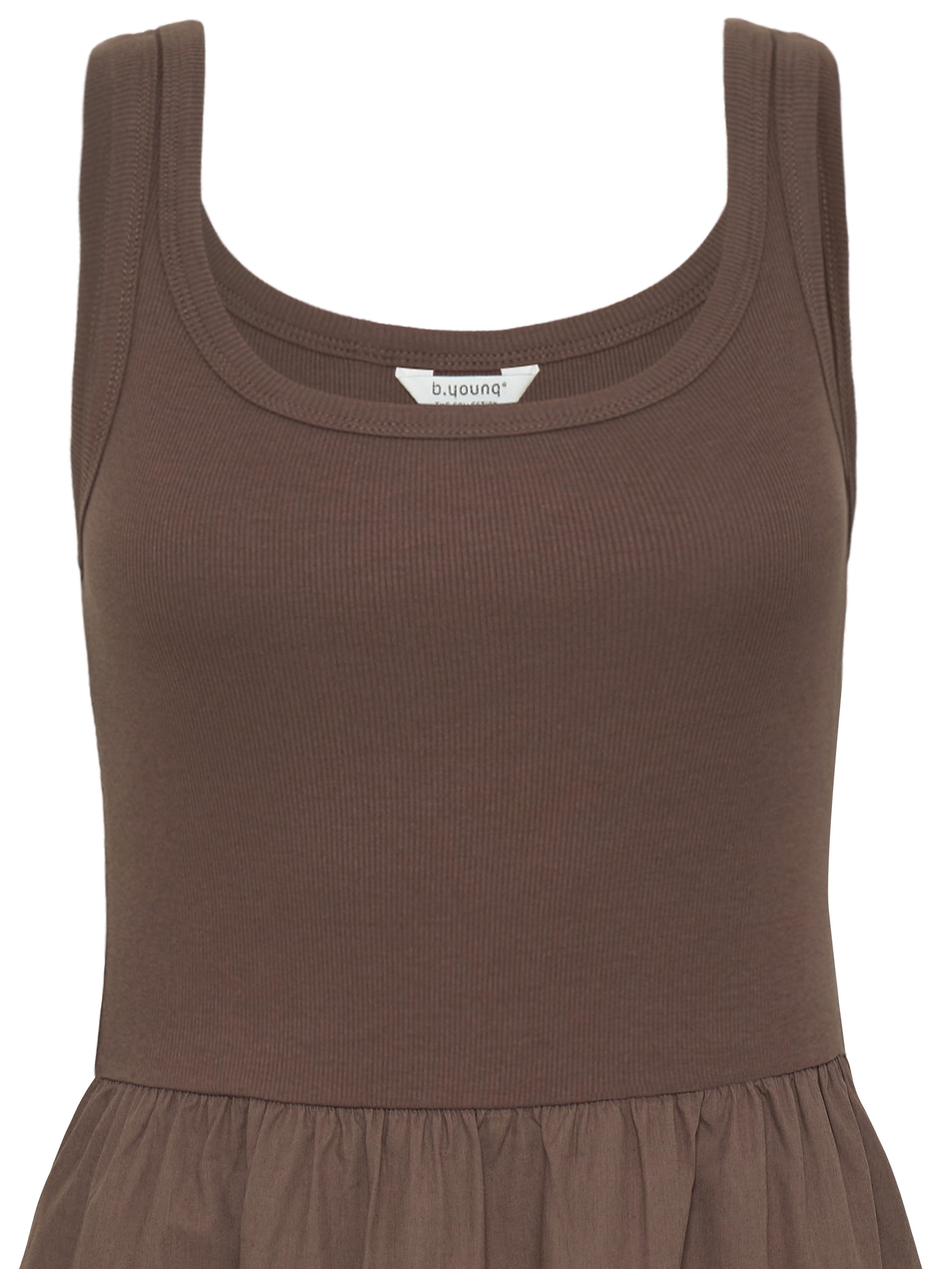 Close-up of the upper section of the B. Young Sunnia Cotton Dress in brown by B. Young