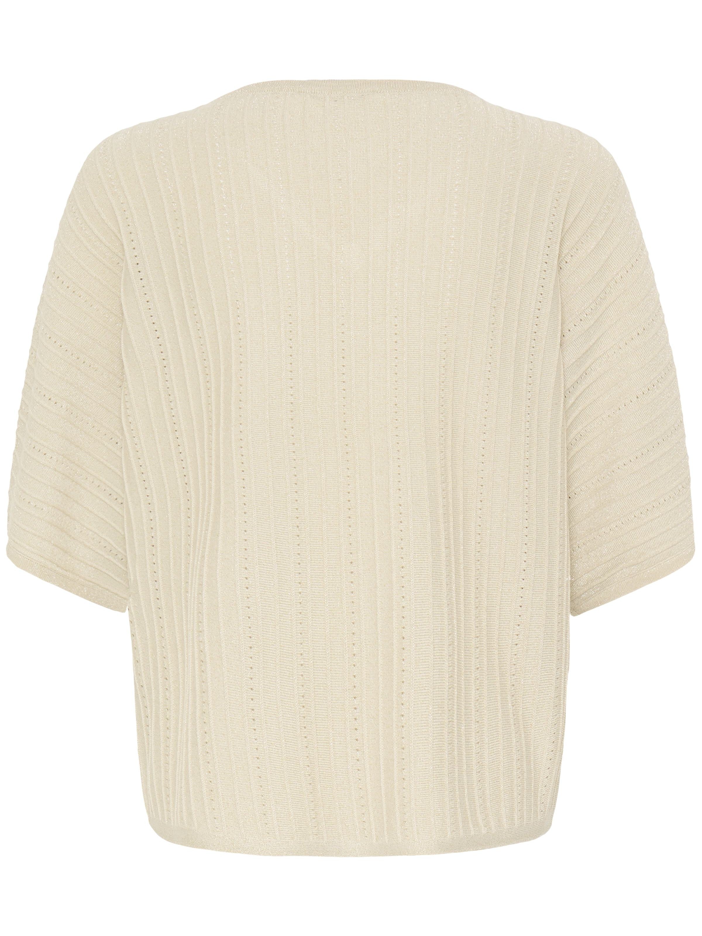 B. Young V-Neck Sweater in beige knit with ribbed texture and short sleeves by B. Young, a stylish sweater option.