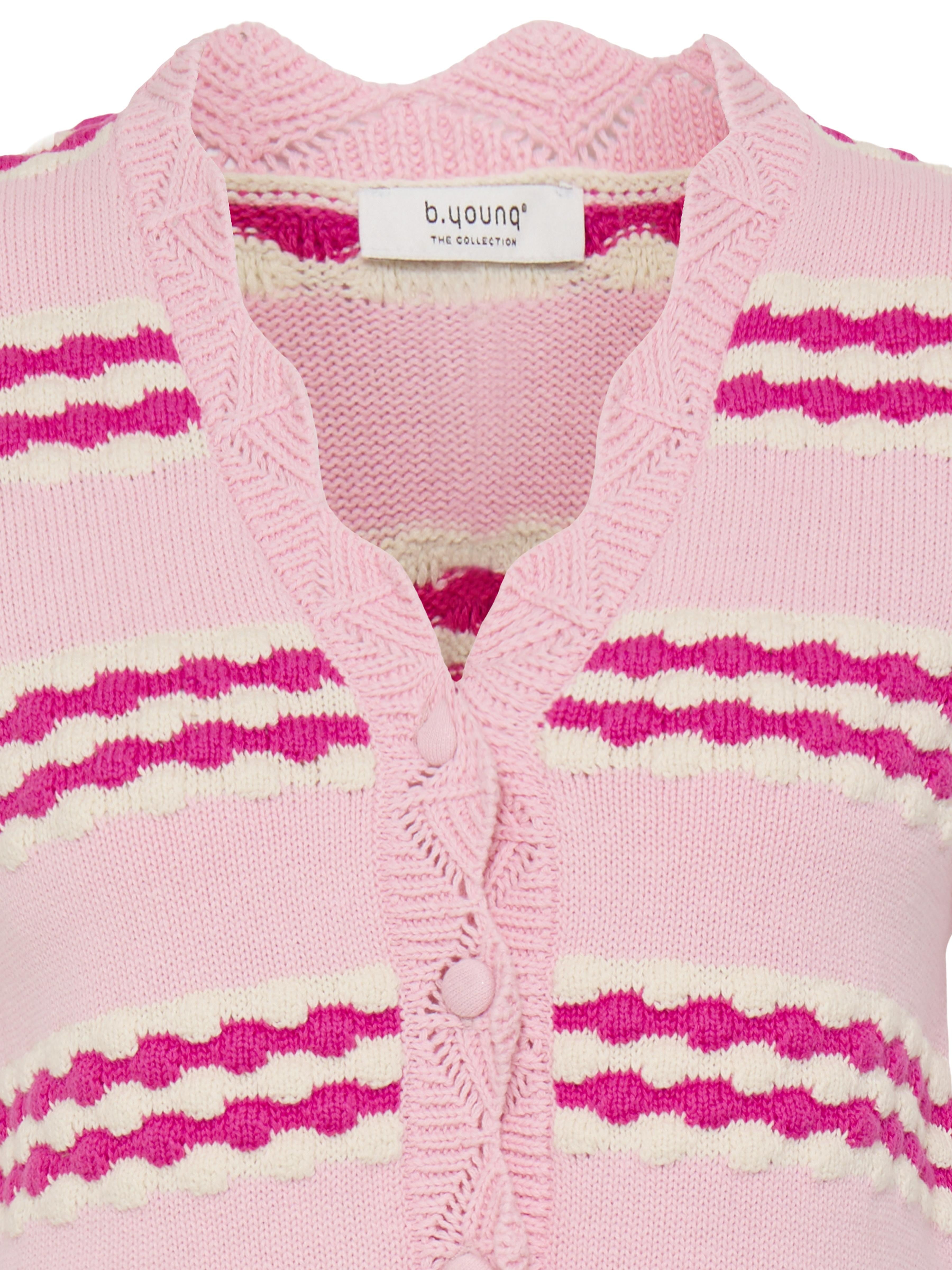 B. Young Button Vest in pink with textured knit, patterned stripes, and button closure from B. Young collection.