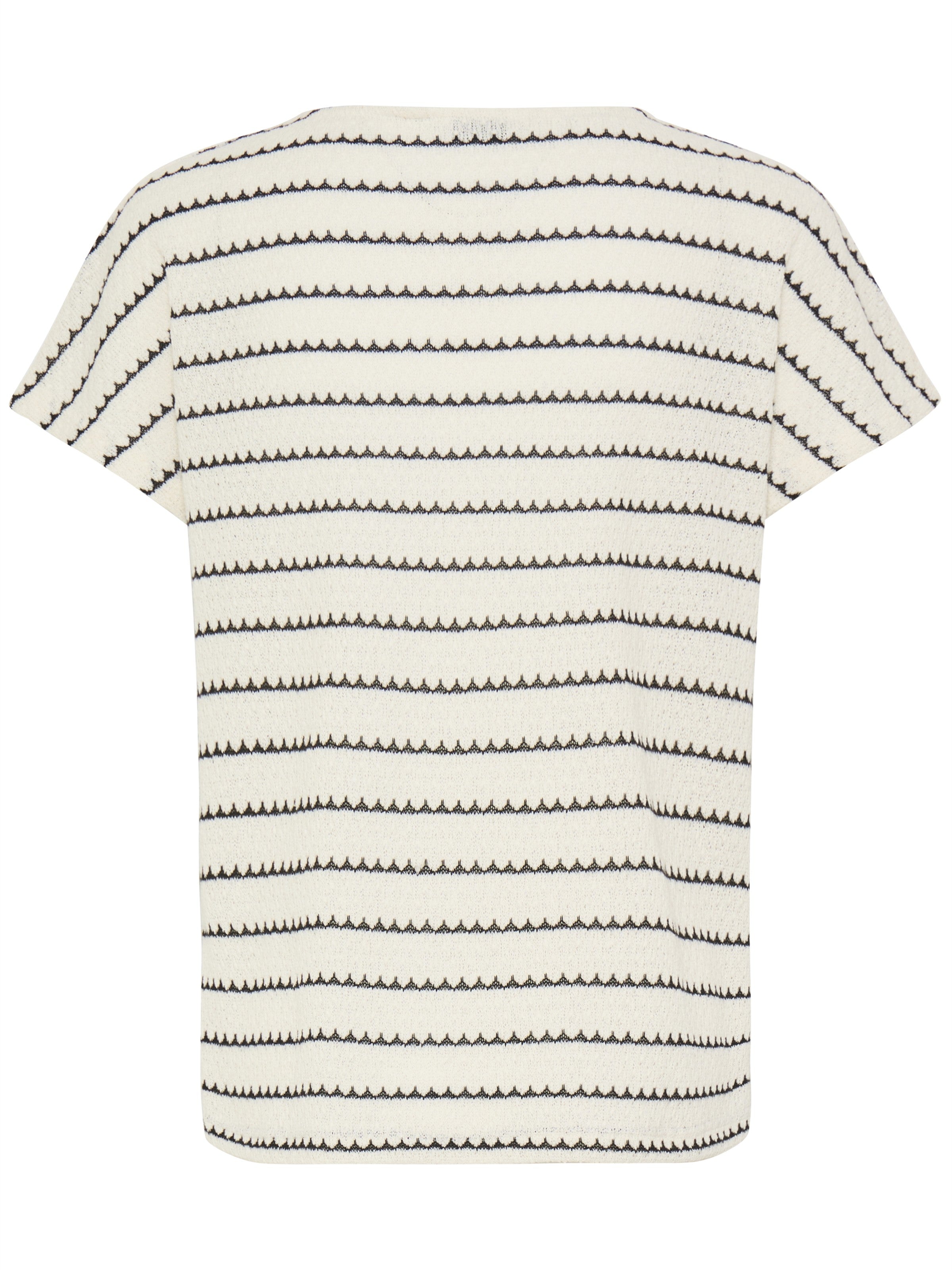 B. Young Short Sleeve Top by B. Young in off-white with black zigzag horizontal stripes, featuring a relaxed fit and short sleeves.