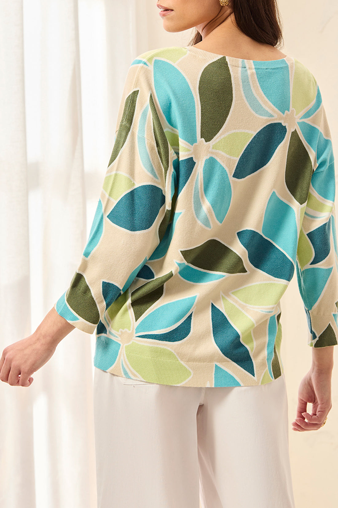Tribal Tropical Treasure Floral Crewneck Sweater by Tribal Sportswear Inc. with large blue and green floral print