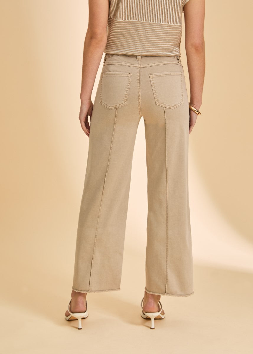 Back view of FDJ Olivia 28” Wide Leg Pant in beige by French Dressing with side seam and back pockets.