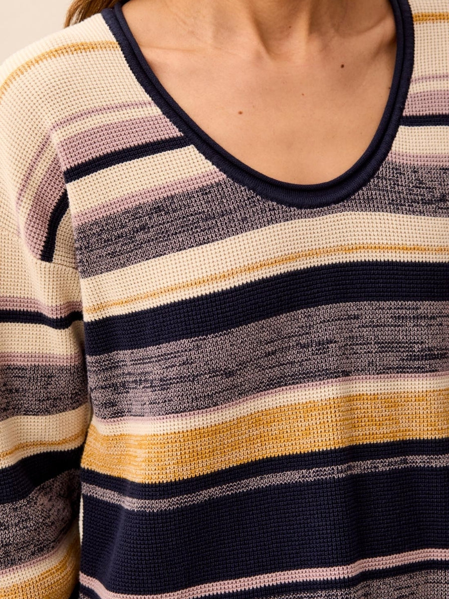 Tribal Cotton Waffle Stripe Scoop Top