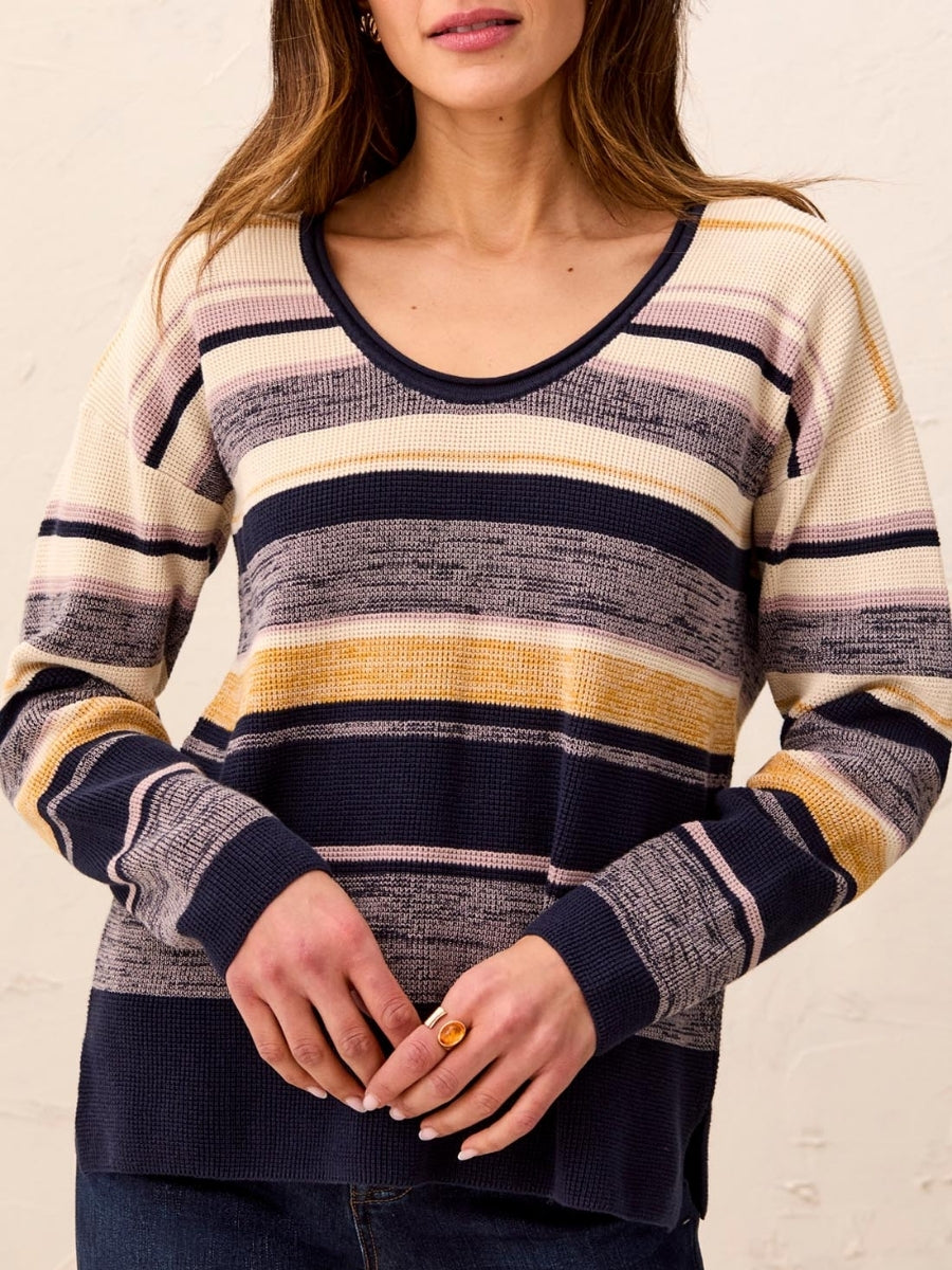 Tribal Cotton Waffle Stripe Scoop Top