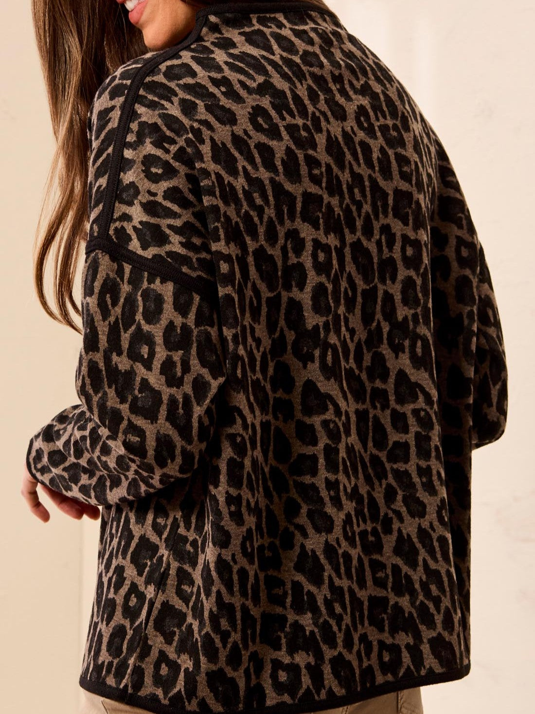 Tribal Animal Leopard Brushed Mock Neck Top