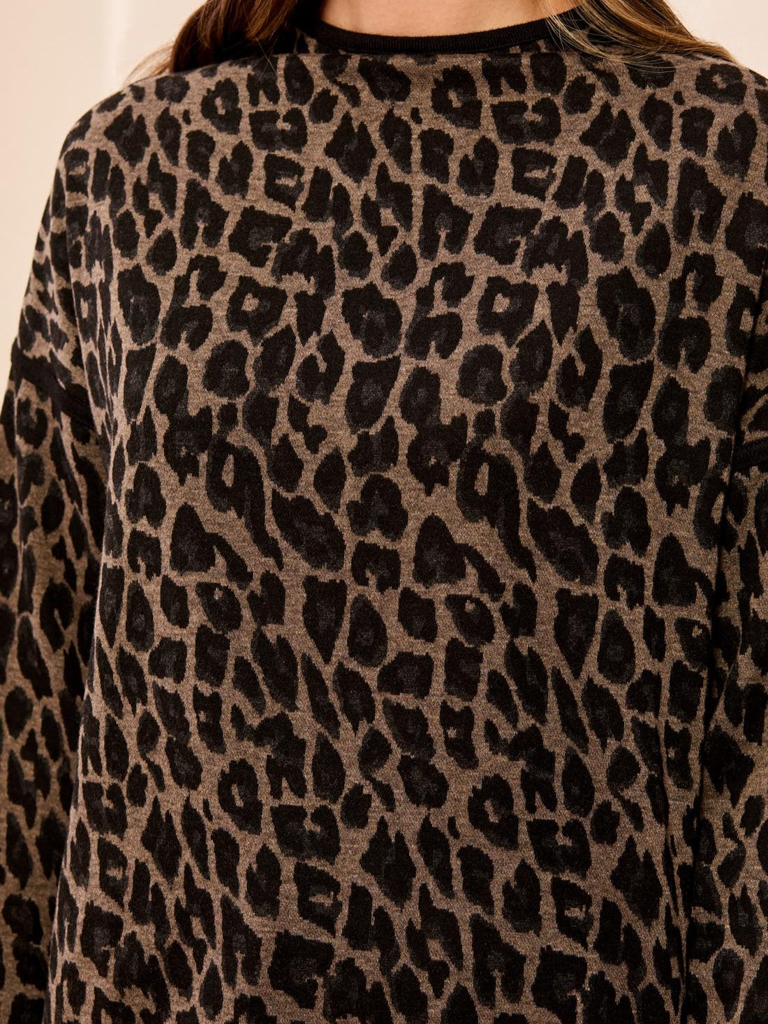 Tribal Animal Leopard Brushed Mock Neck Top